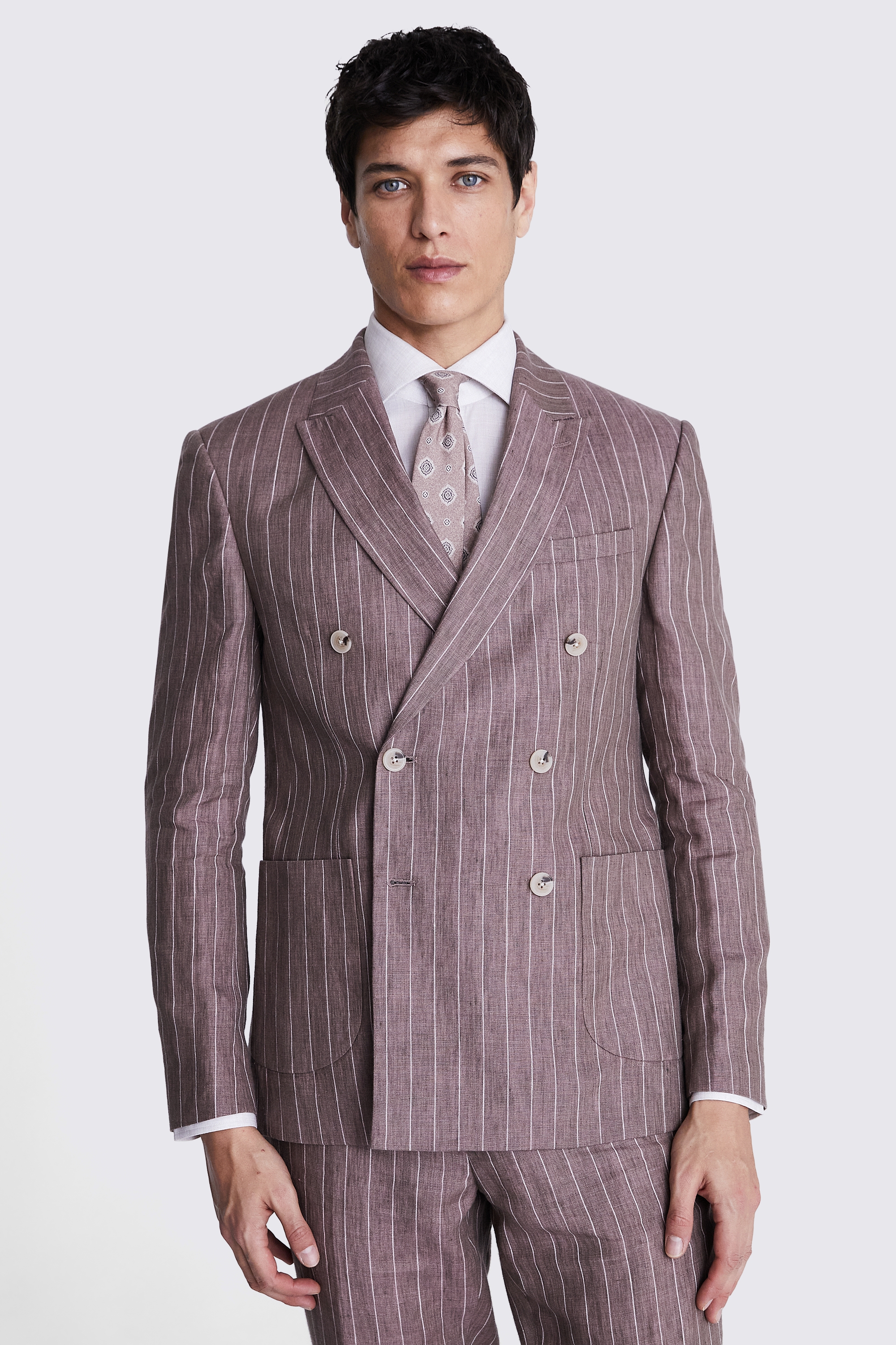 Slim Fit Dusty Pink Linen Stripe Jacket