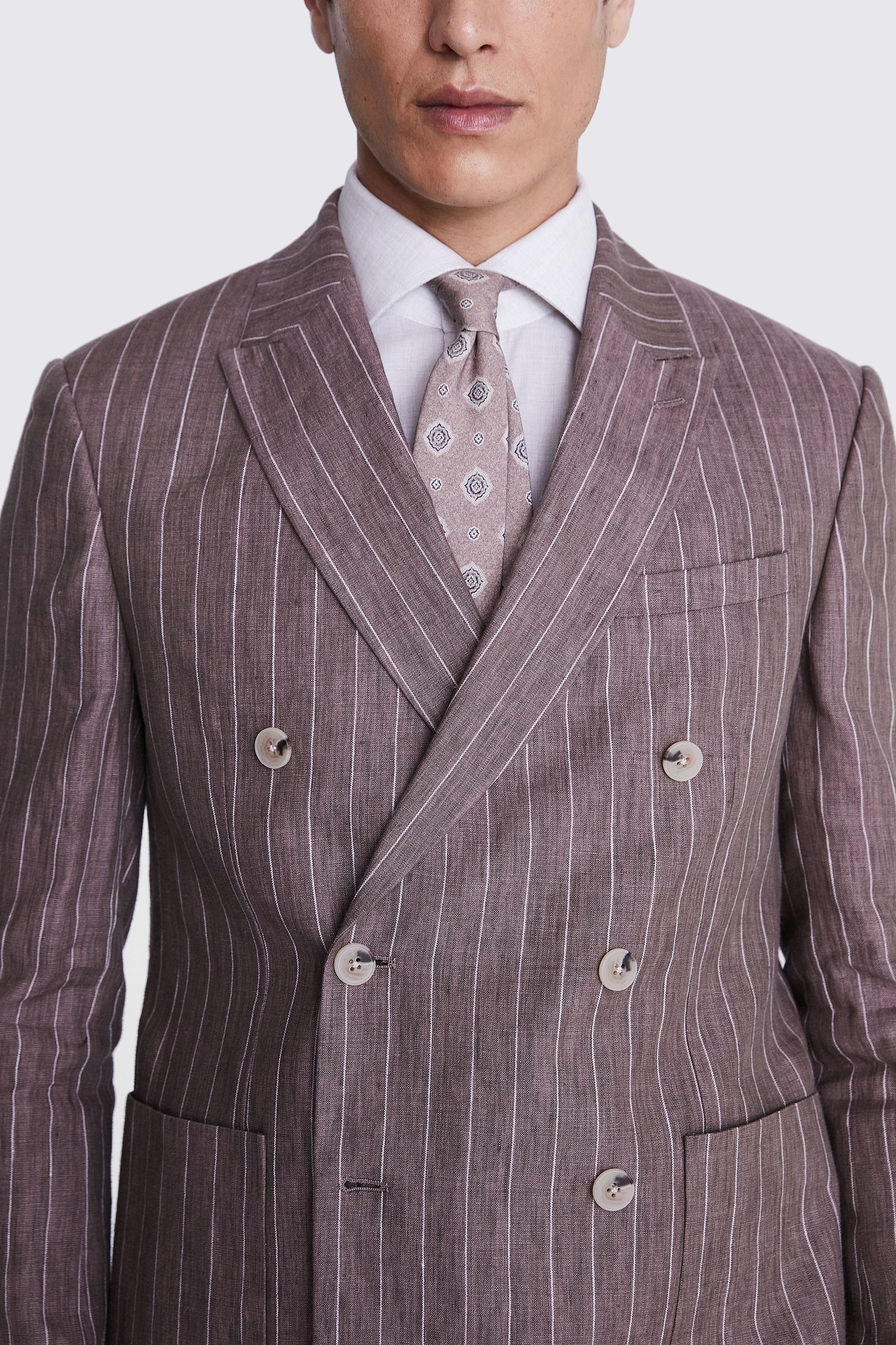 Slim Fit Dusty Pink Linen Stripe Jacket