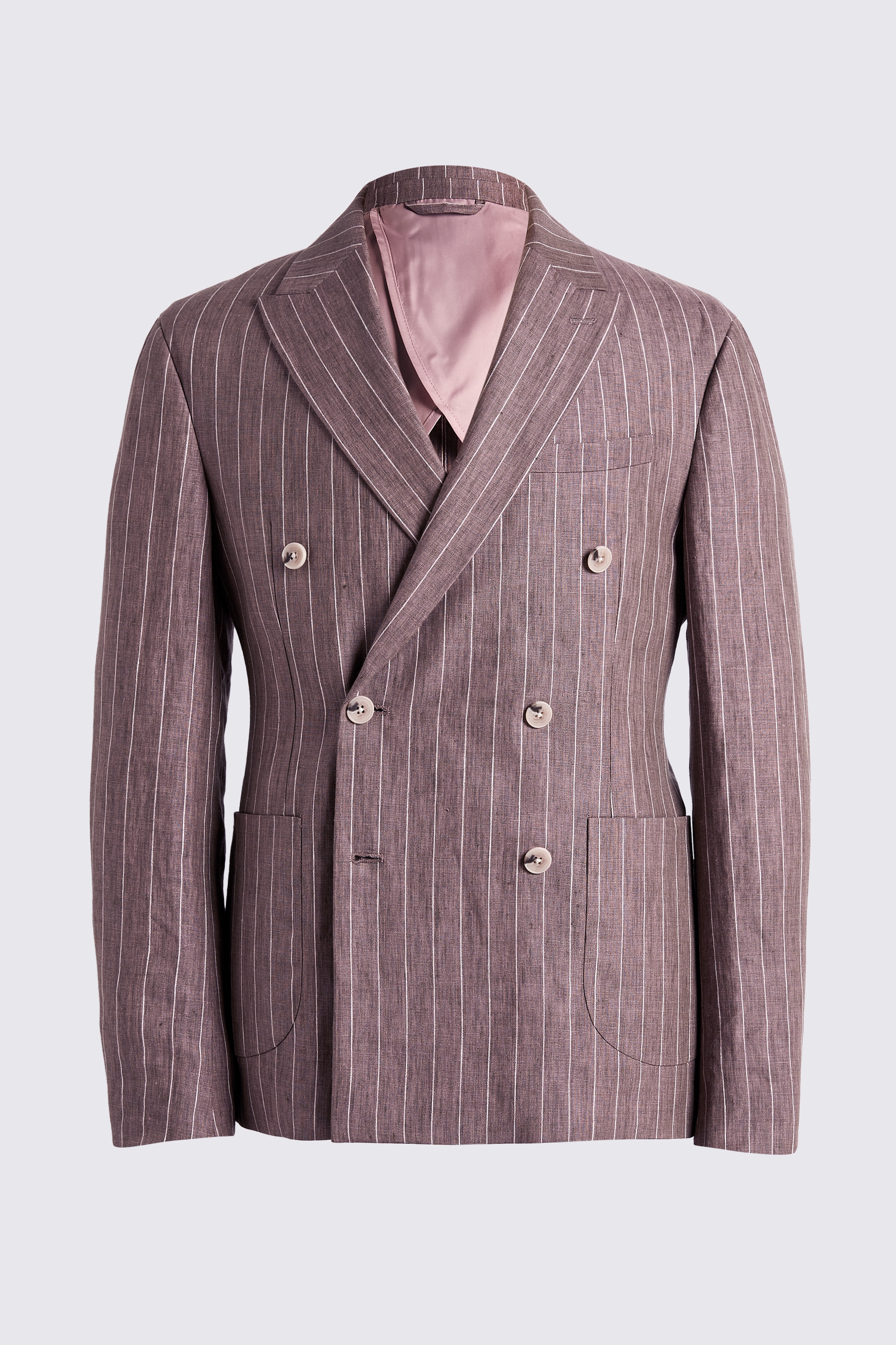 Slim Fit Dusty Pink Linen Stripe Jacket