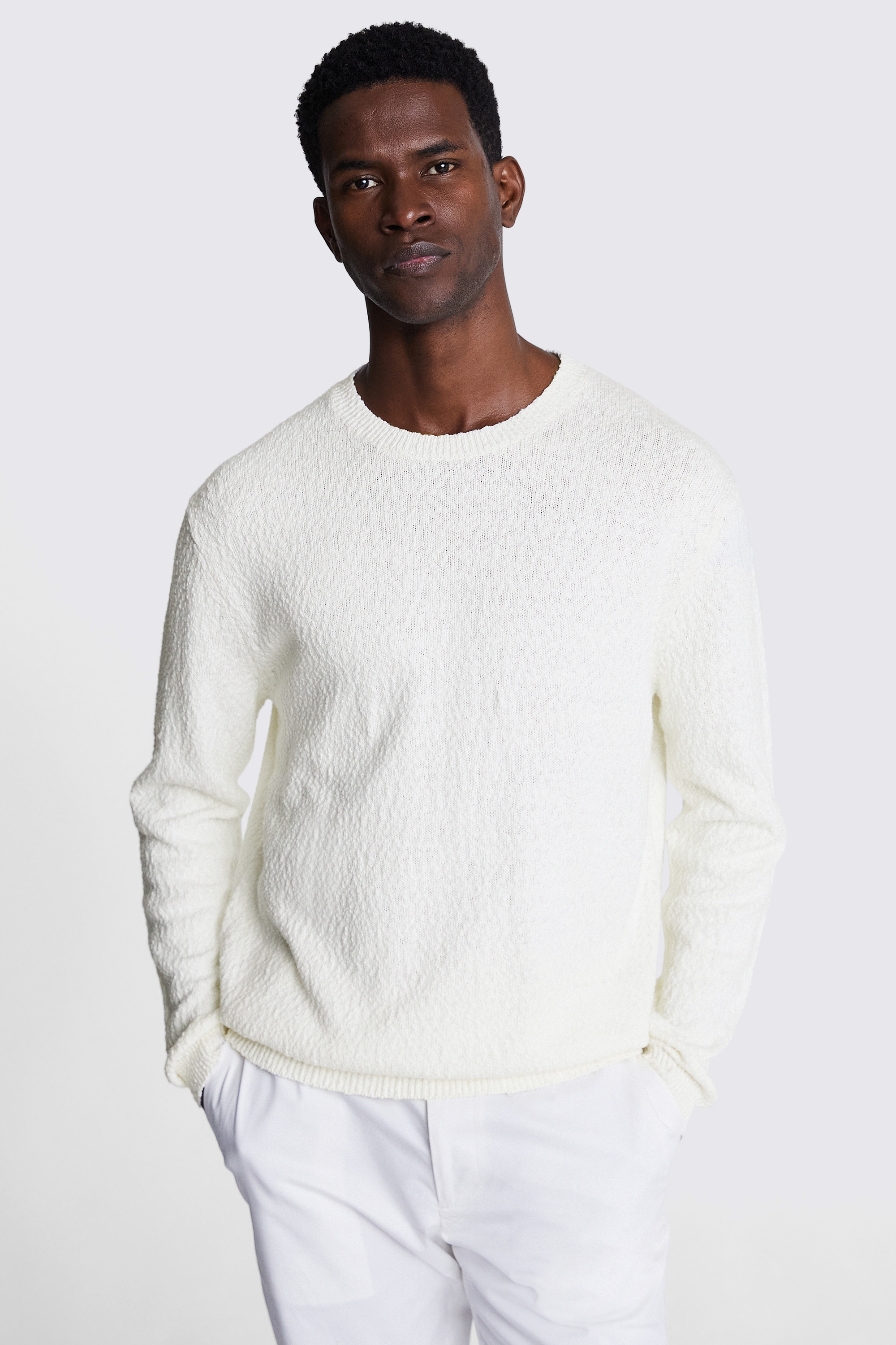 Ecru Slouchy Bouclé Crew-Neck Jumper