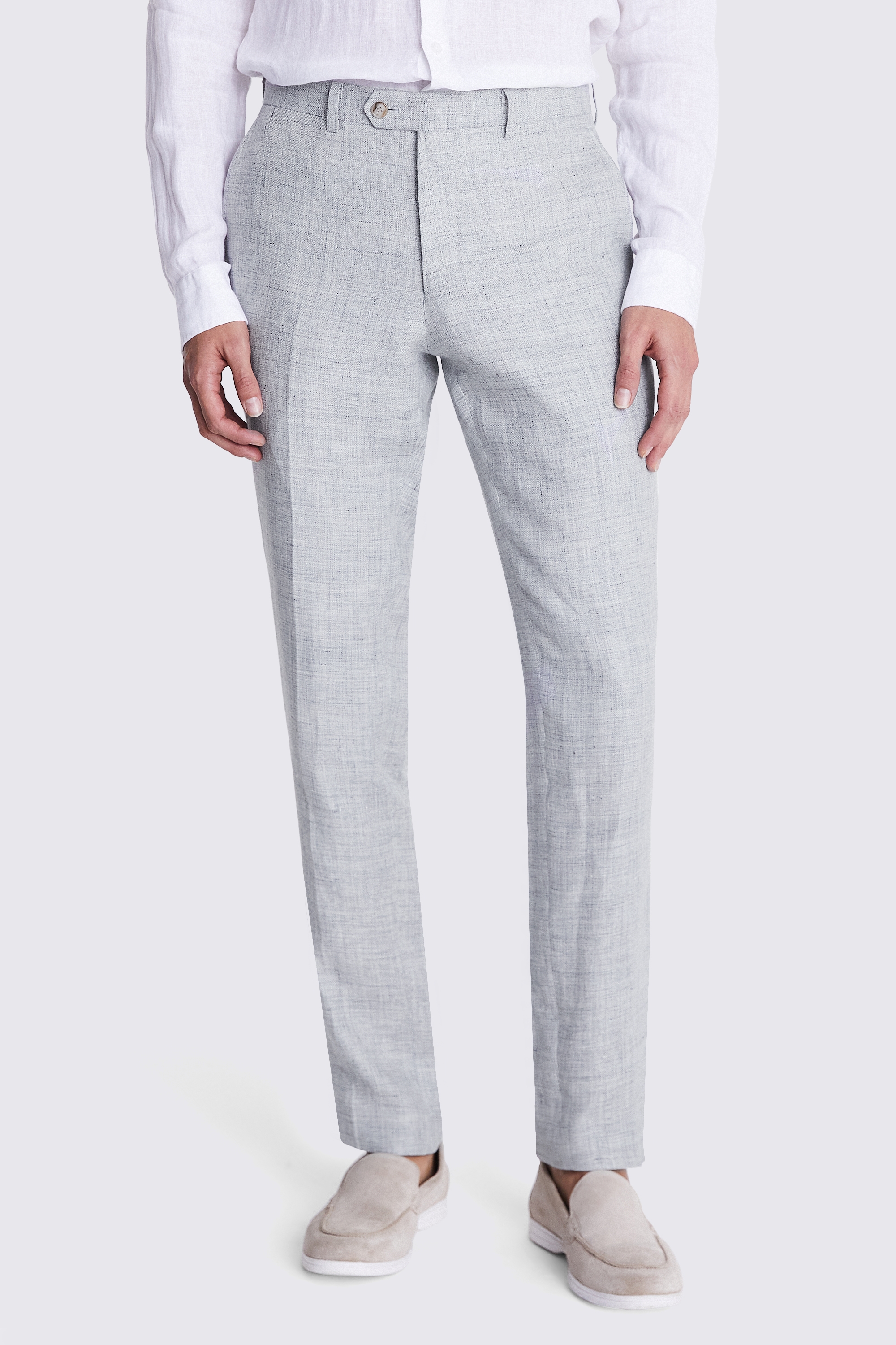 Slim Fit Light Grey Linen Trousers | Buy Online at Moss