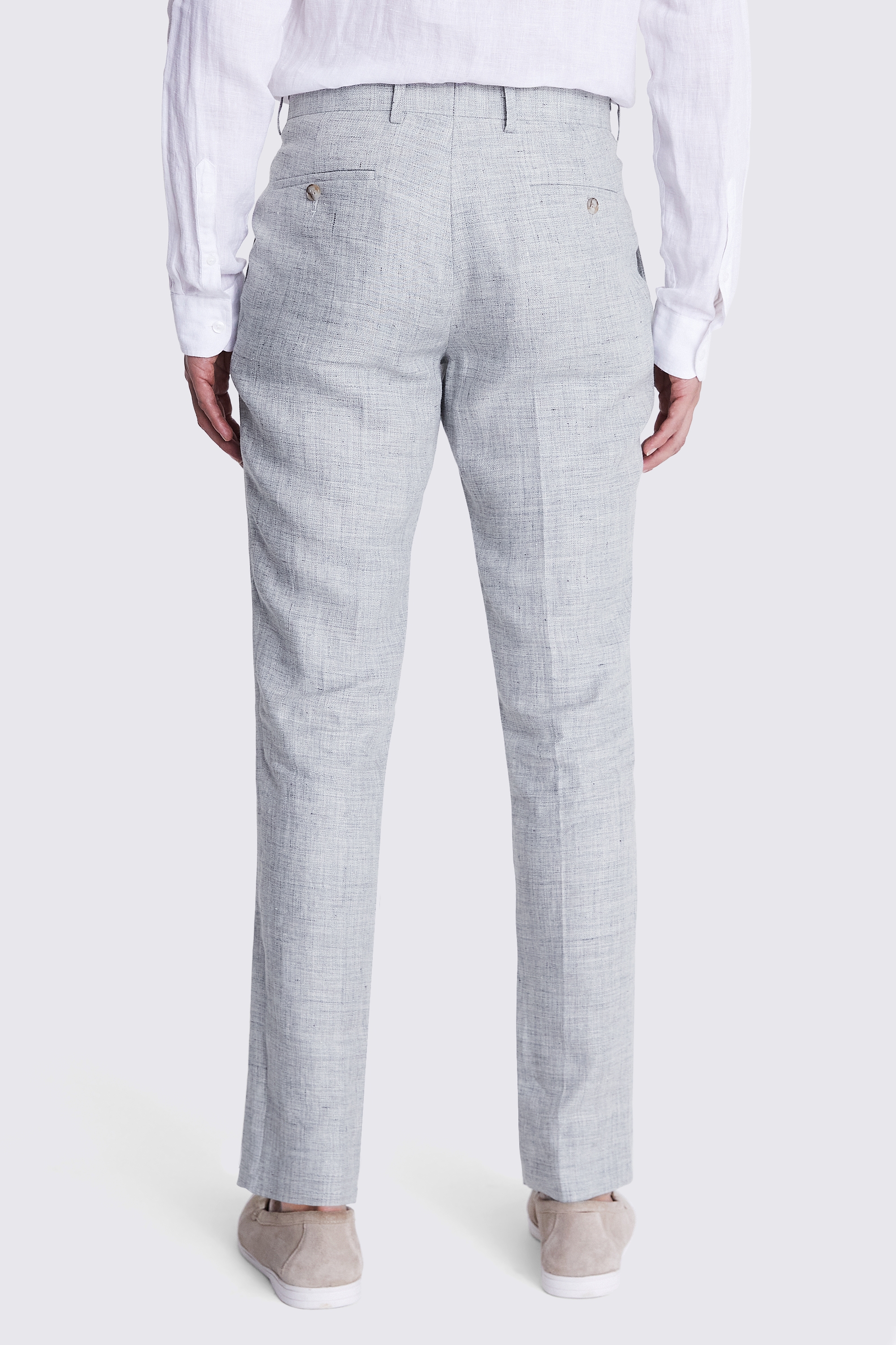 Slim Fit Light Grey Linen Trousers