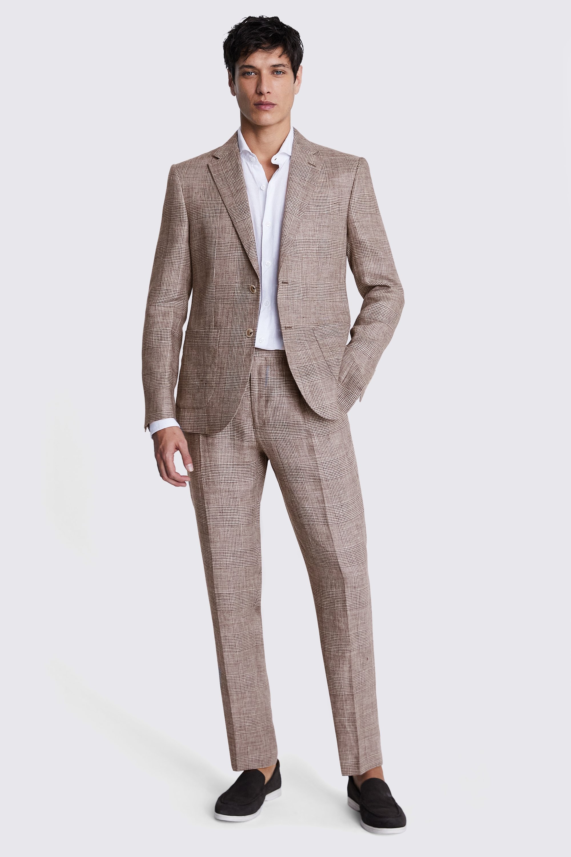 Slim Fit Brown Check Linen Jacket | Buy Online at Moss