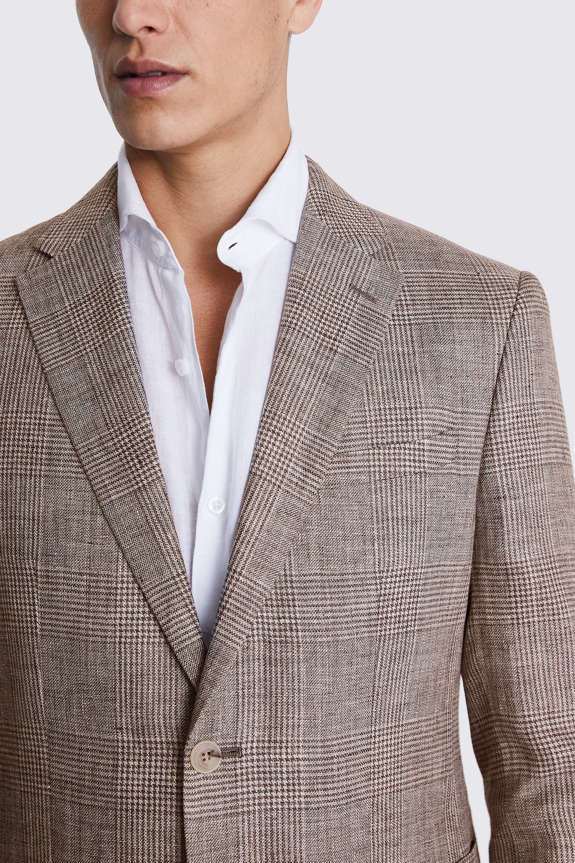 Slim Fit Brown Check Linen Jacket