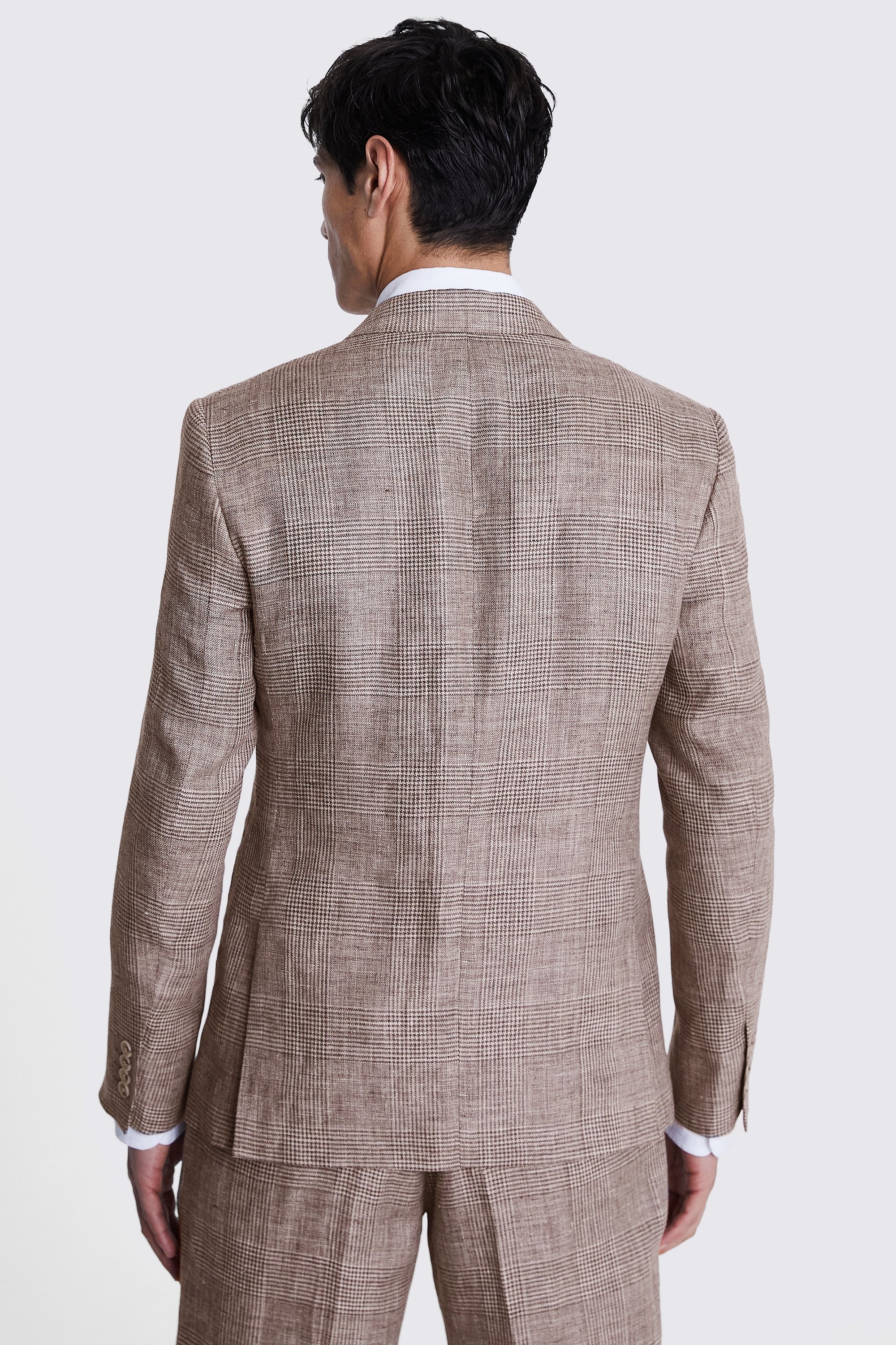 Slim Fit Brown Check Linen Jacket