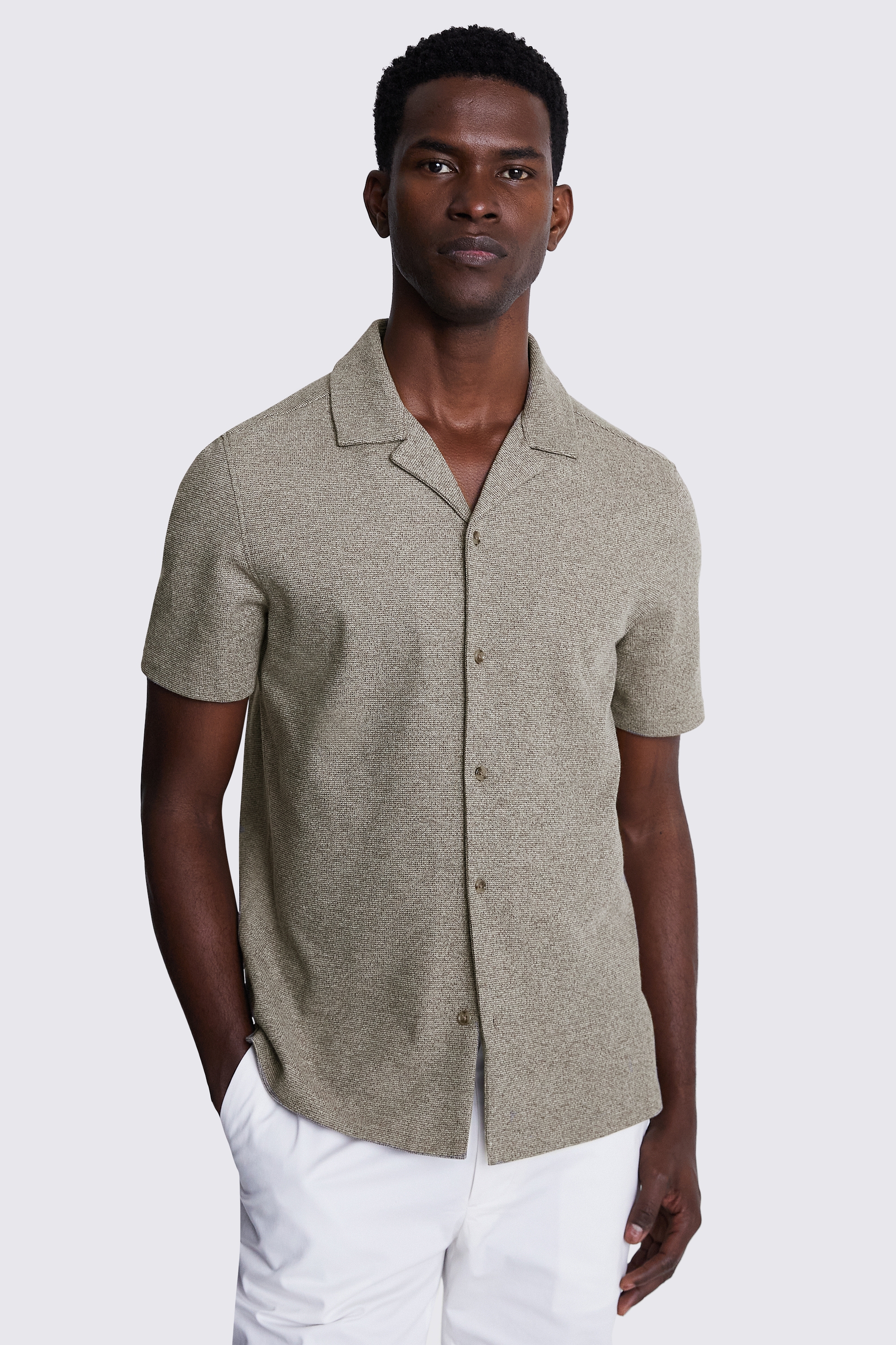 Neutral Knitted Cuban Collar Shirt