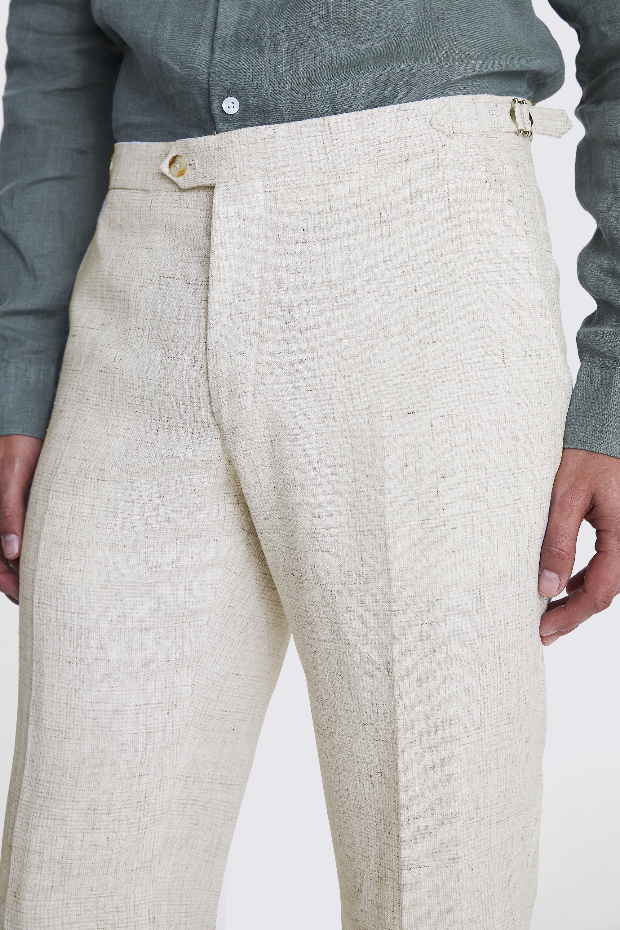 Italian Tailored Fit Off White Check Trousers