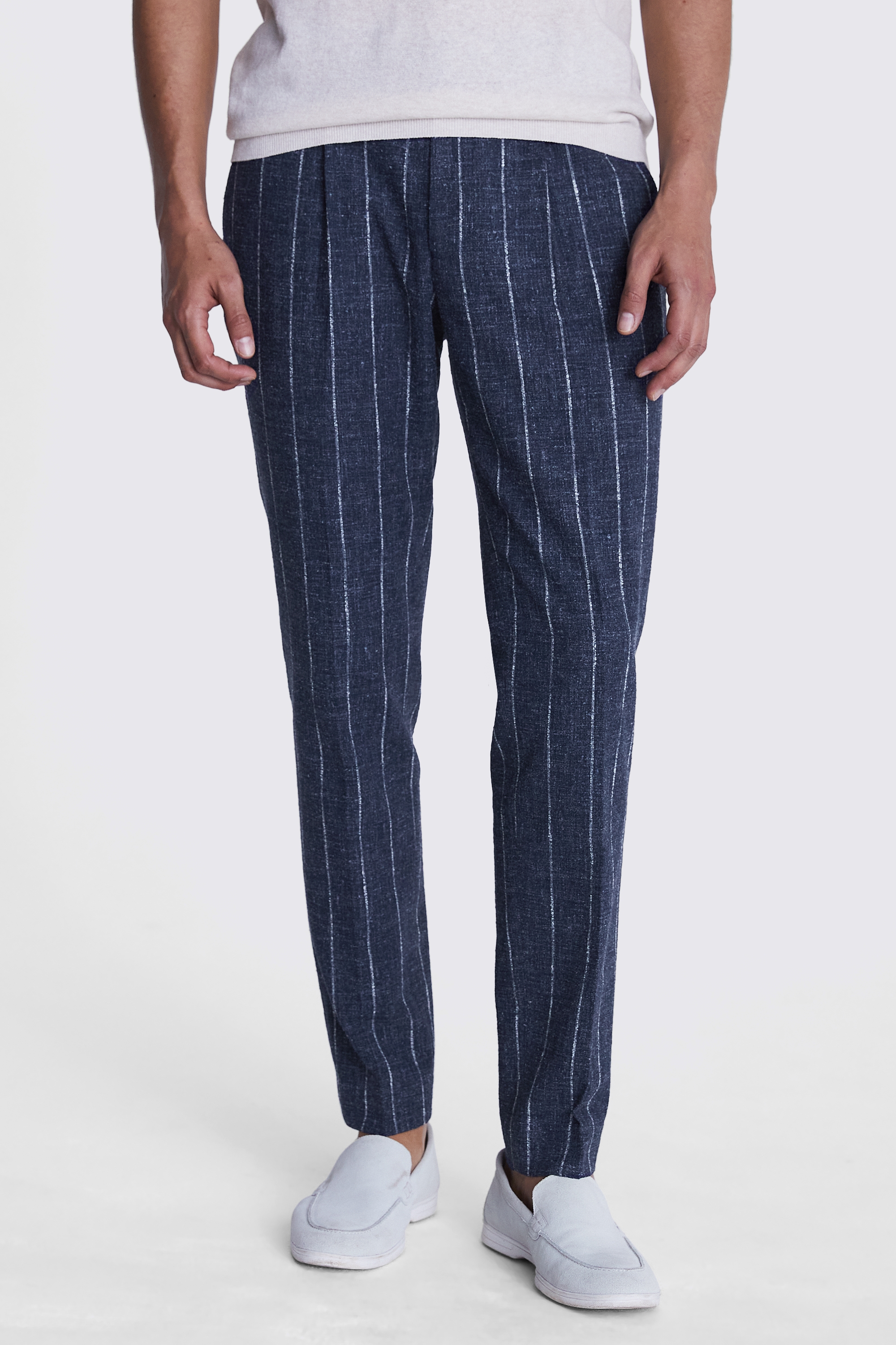 Italian Tailored Fit Blue Stripe Trousers