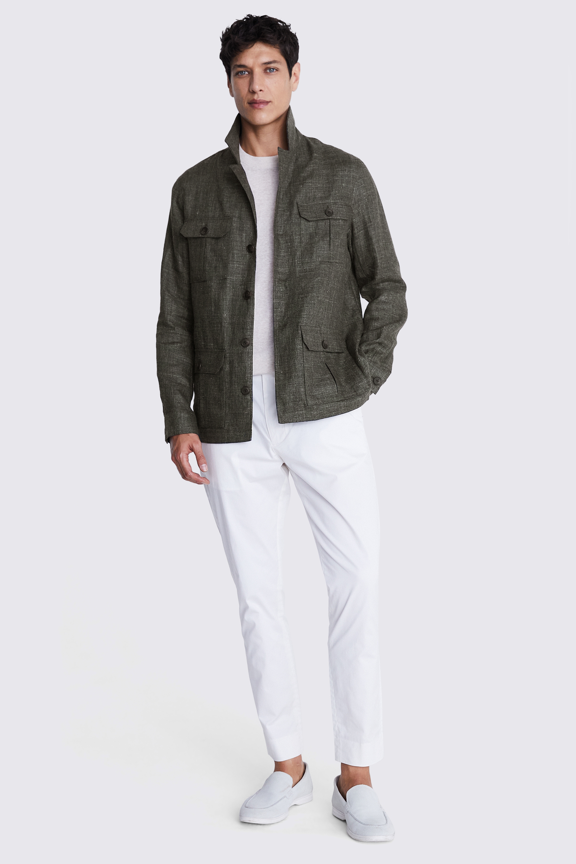 Khaki Linen Safari Shacket