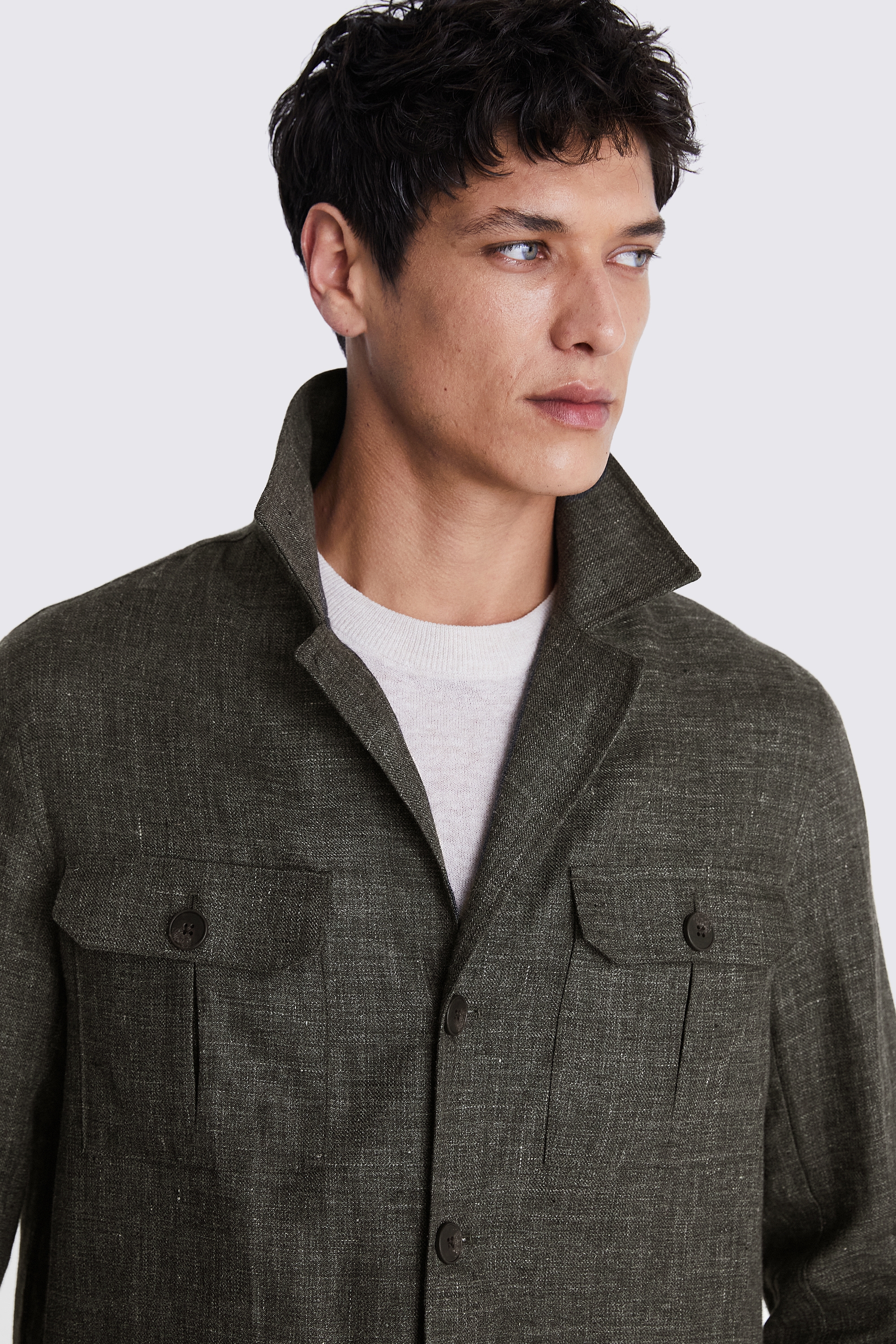 Khaki Linen Safari Shacket