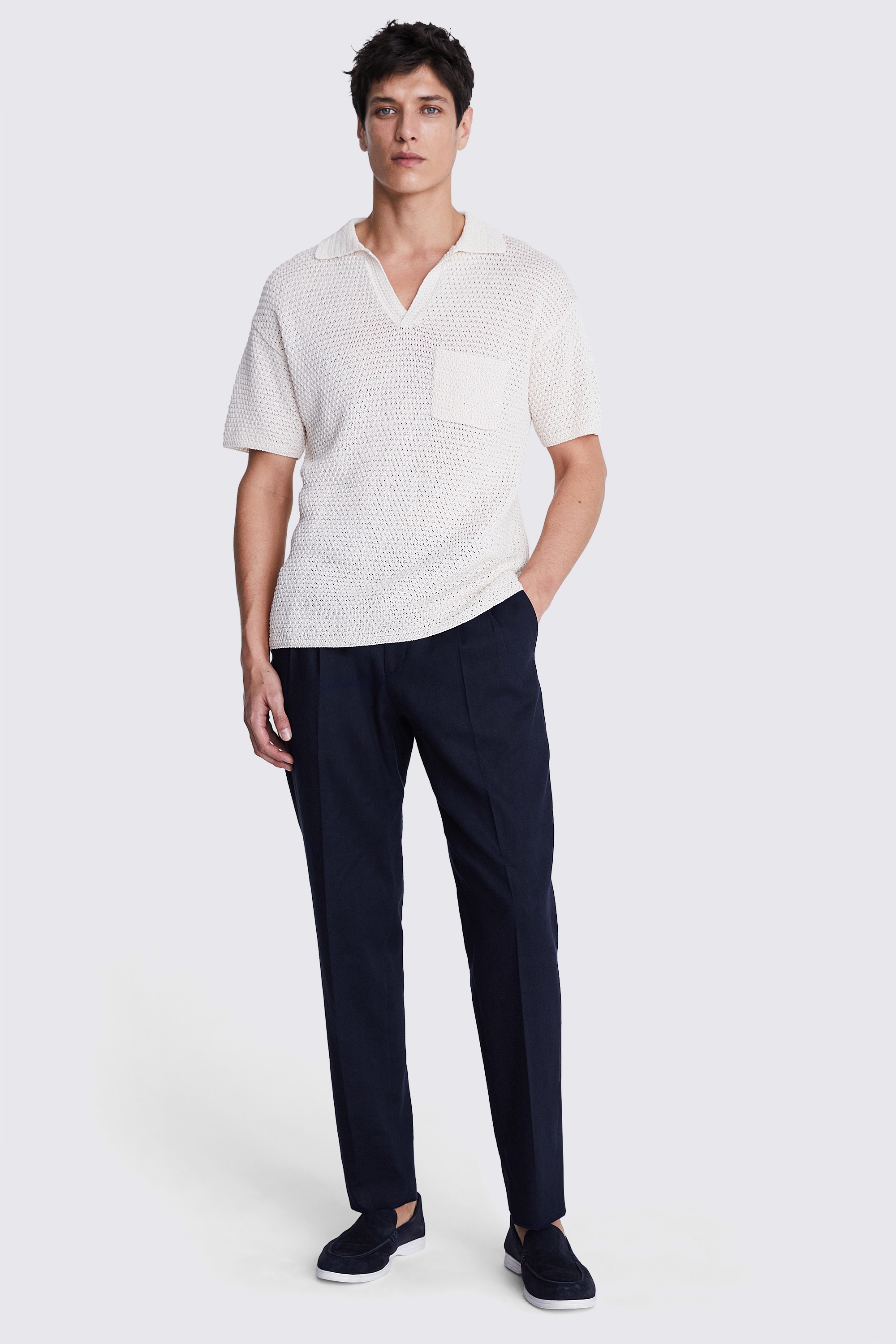 Navy Linen Pleated Pants