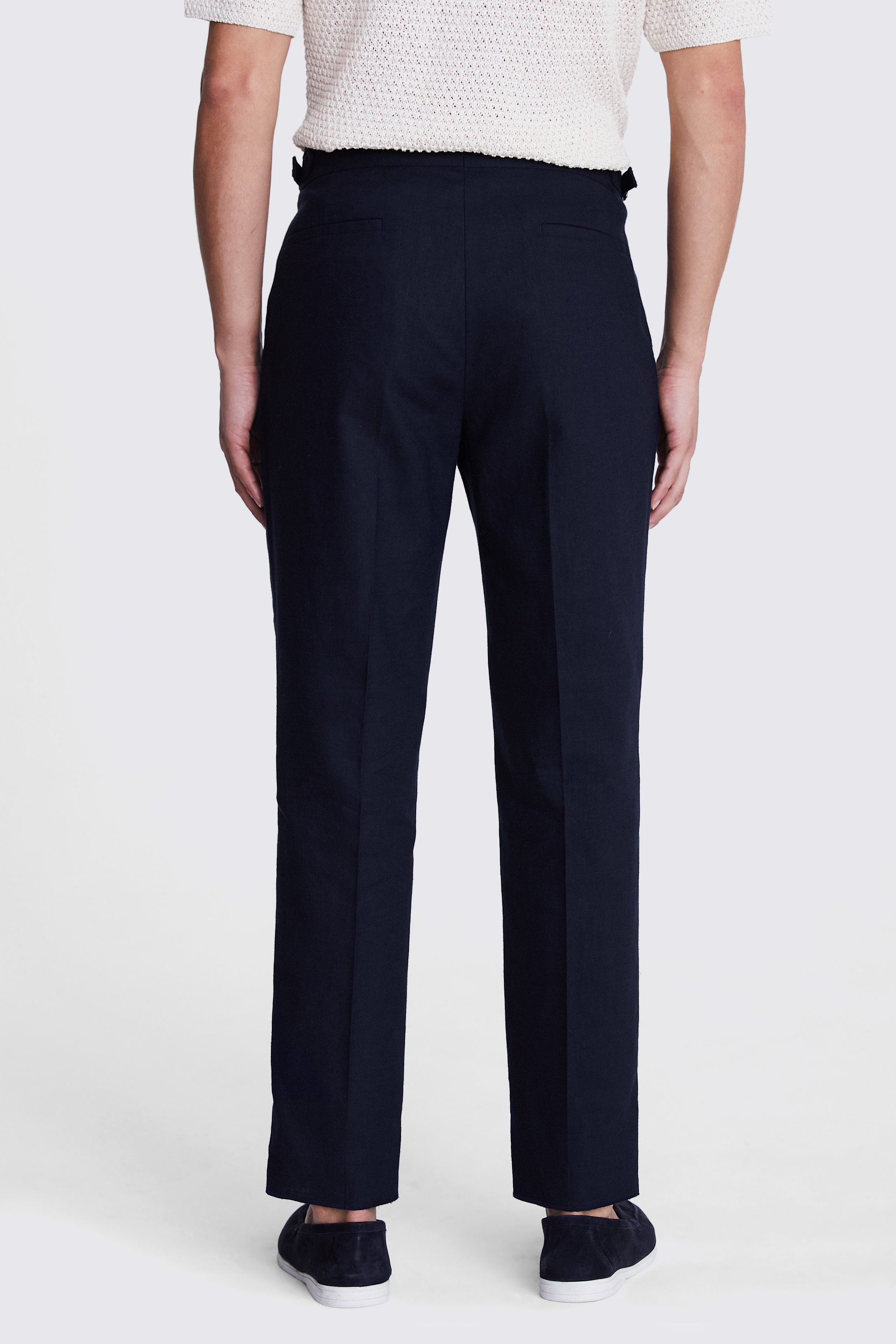 Navy Linen Pleated Pants