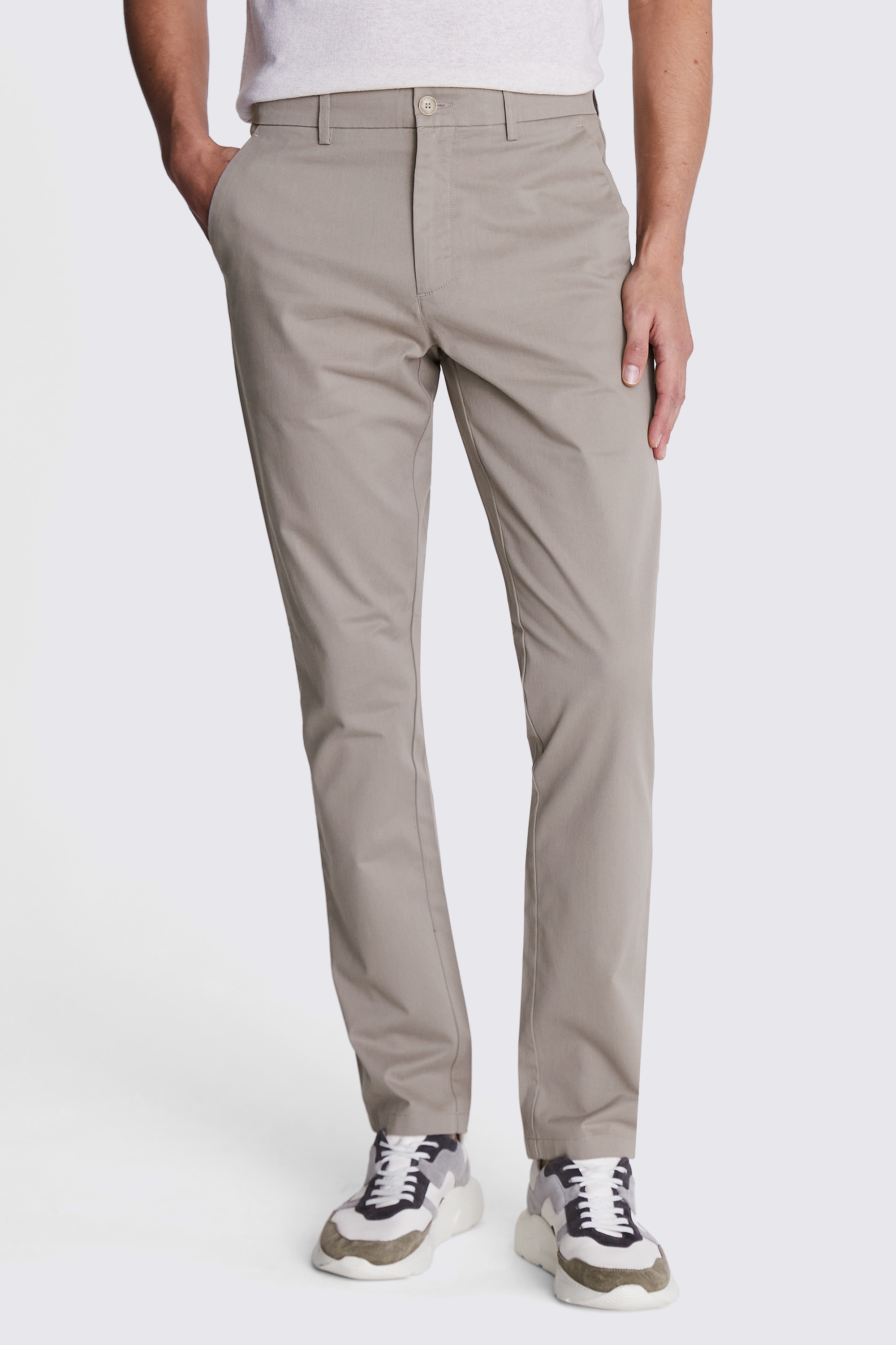 Tailored Fit Dark Taupe Stretch Chinos | Buy Online at Moss