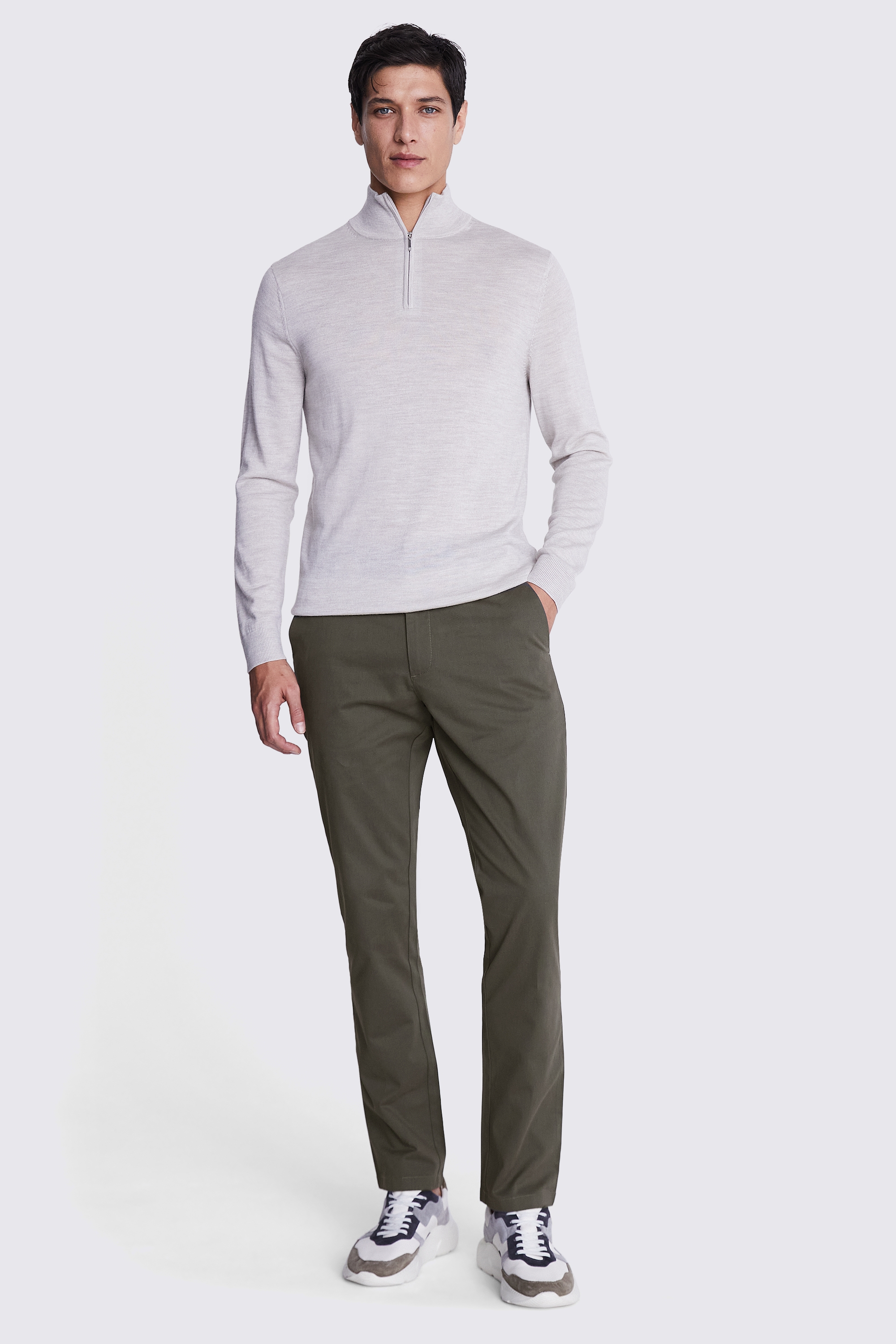 Tailored Fit Khaki Stretch Chinos