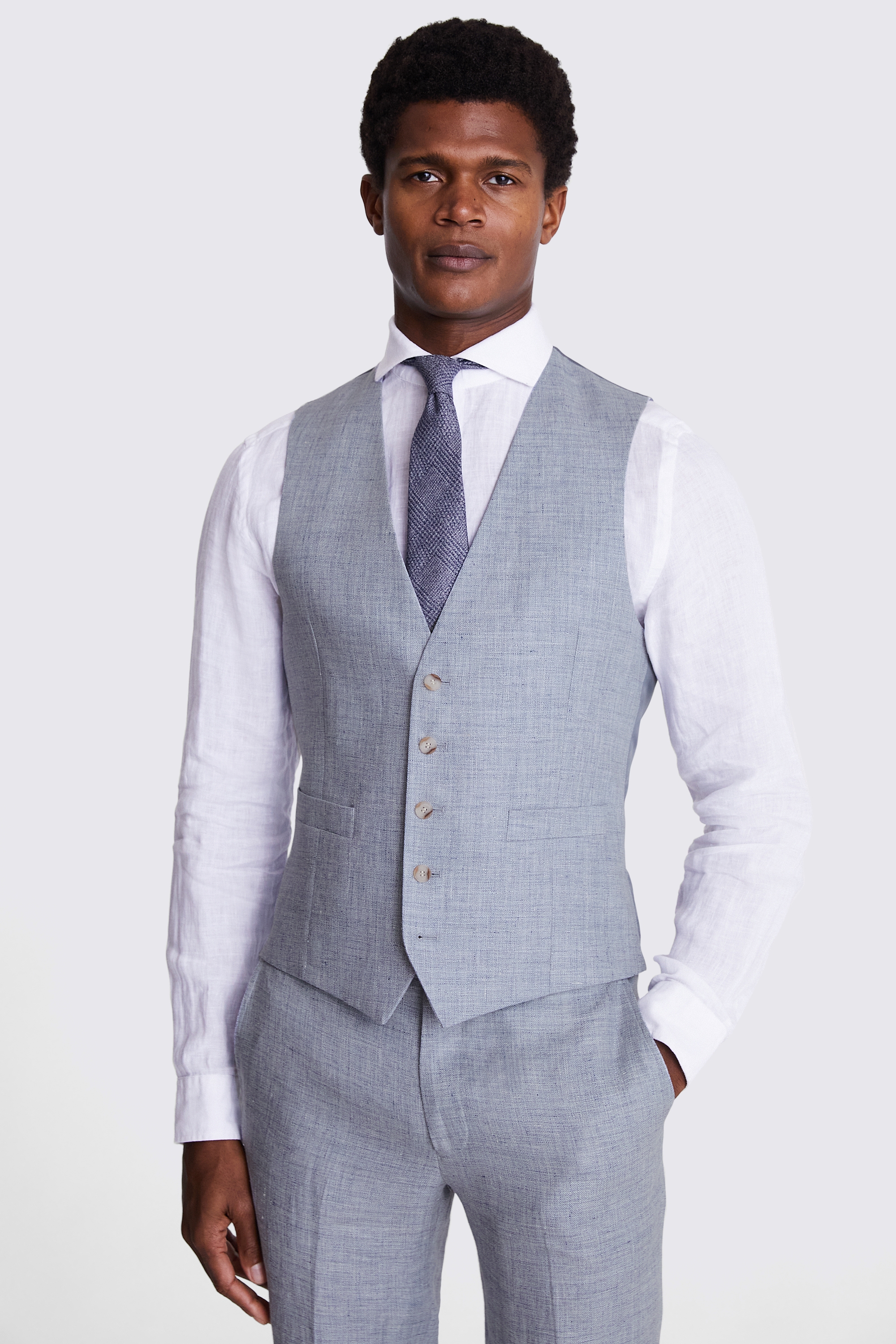 Tailored Fit Light Blue Linen Waistcoat | Buy Online at Moss