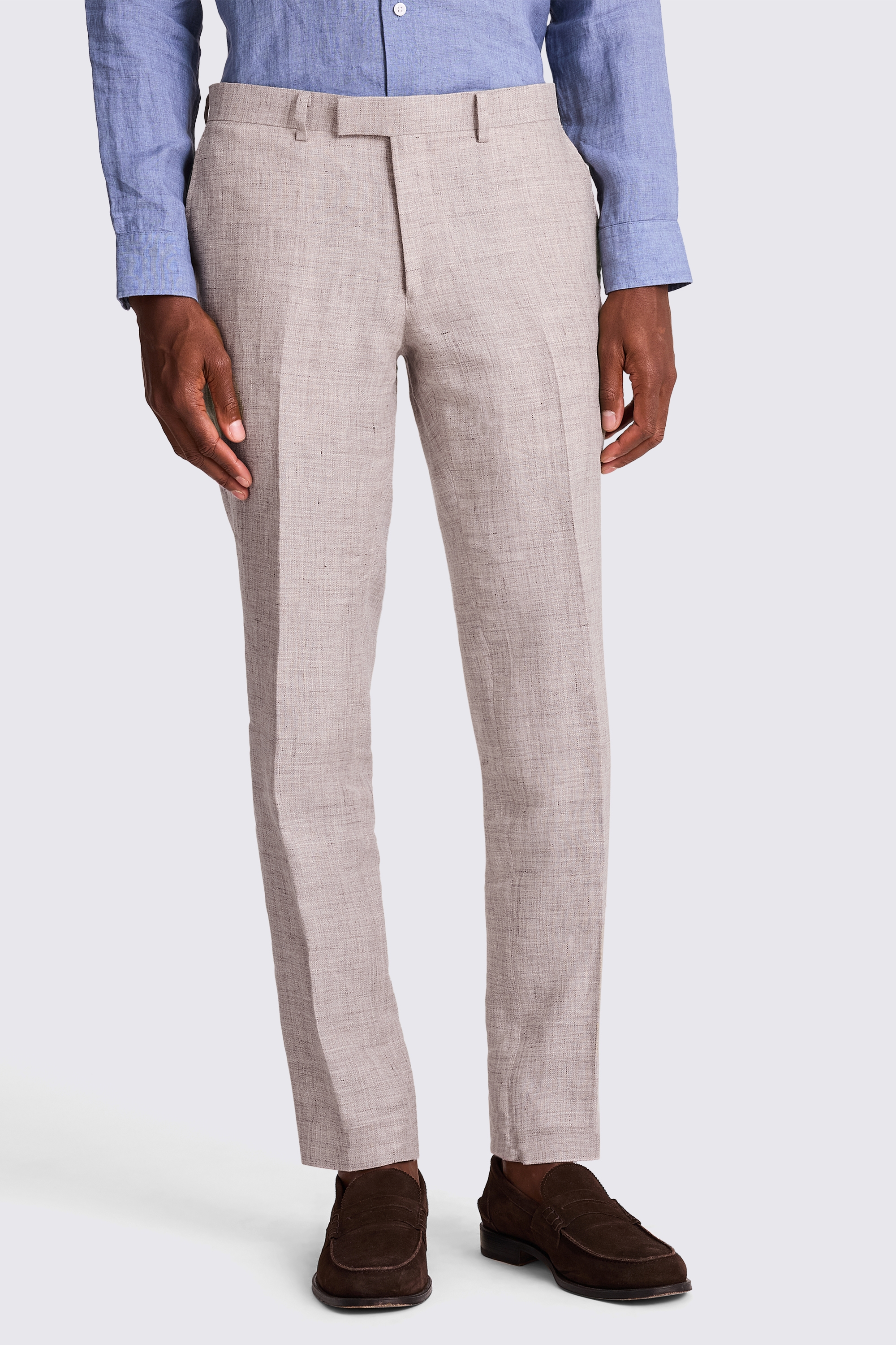 Slim Fit Oatmeal Linen Trousers