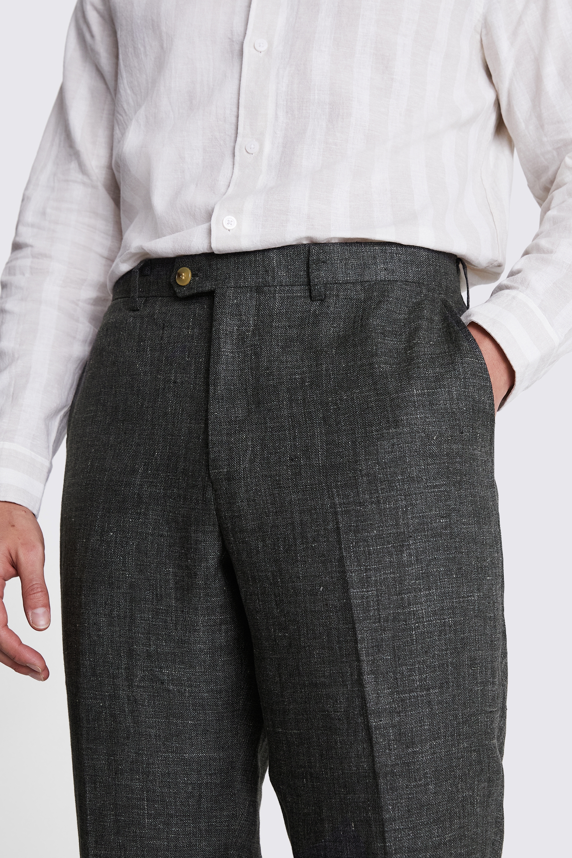 Regular Fit Khaki Linen Trousers | Buy Online at Moss