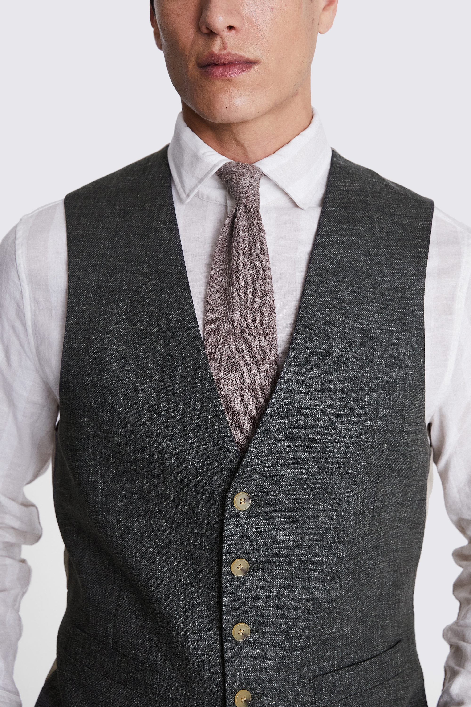Regular Fit Khaki Linen Waistcoat