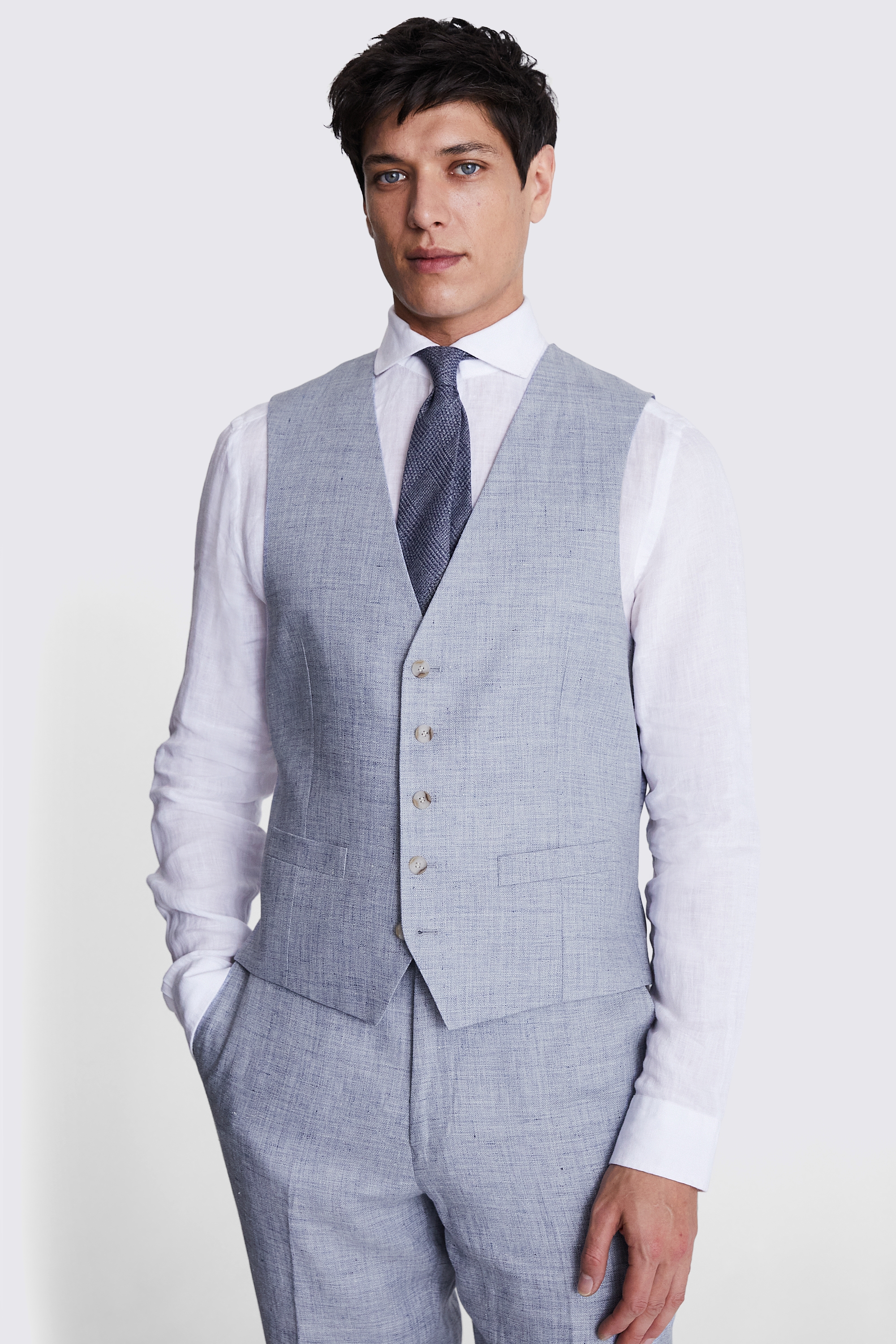 Regular Fit Light Blue Linen Jacket