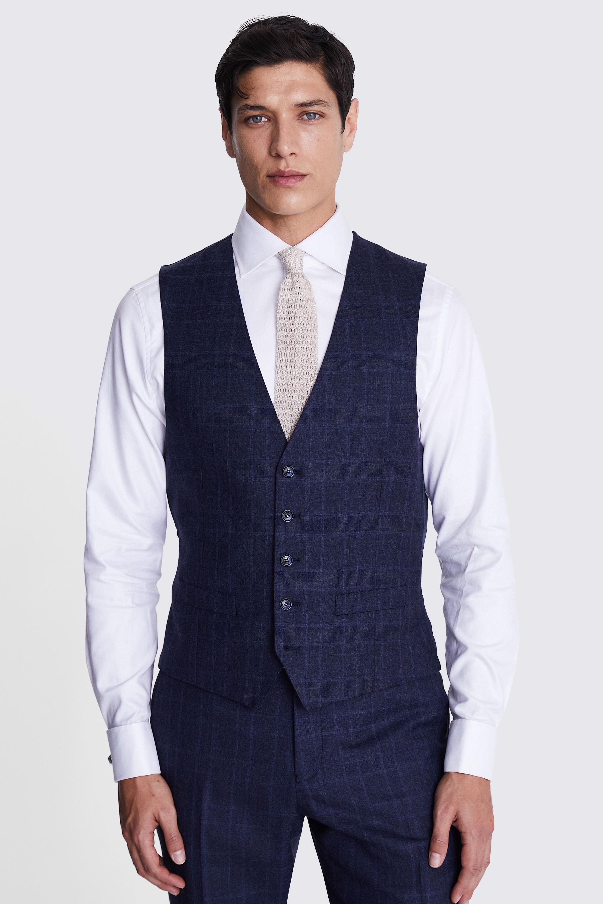 Regular Fit Blue Check Waistcoat
