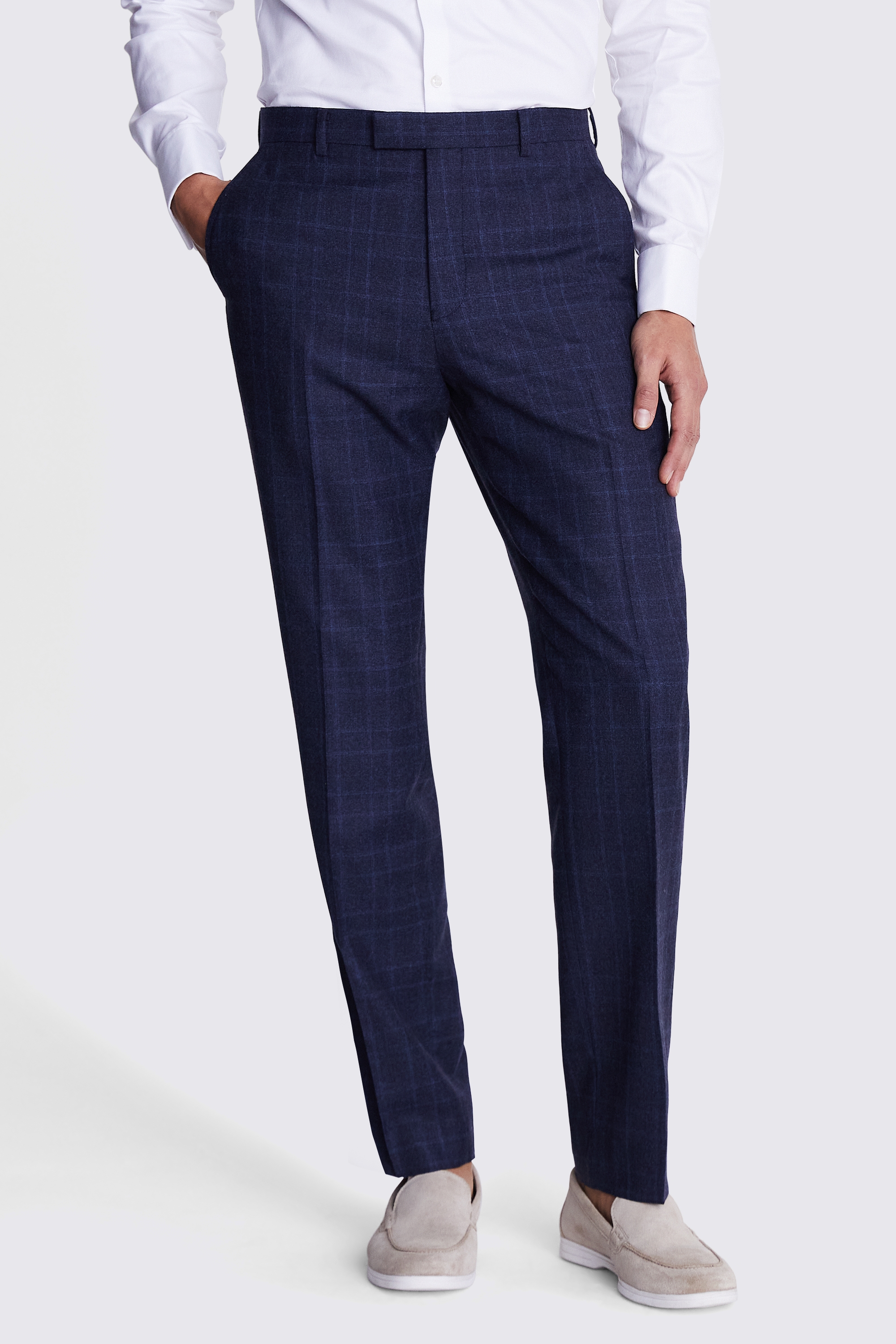 Regular Fit Blue Check Trousers
