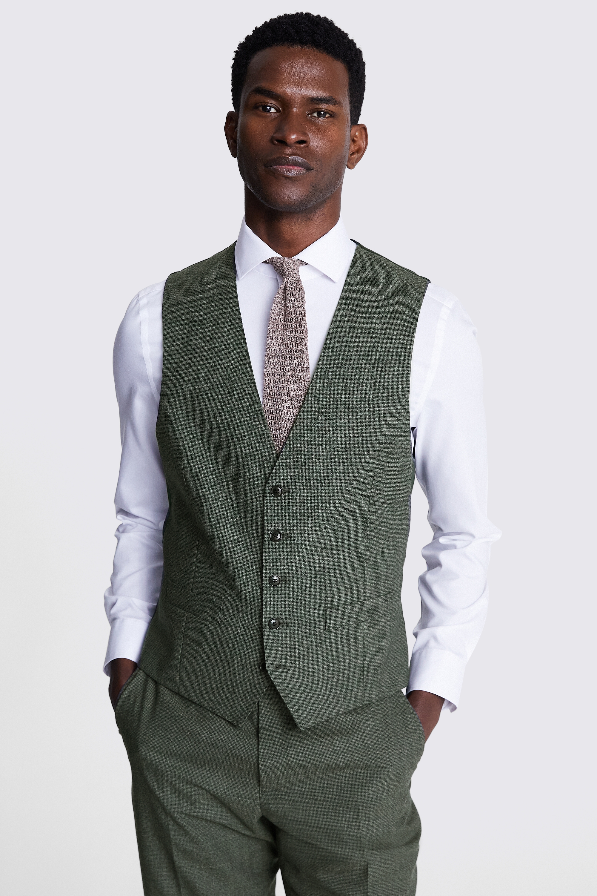 Regular Fit Green Puppytooth Waistcoat