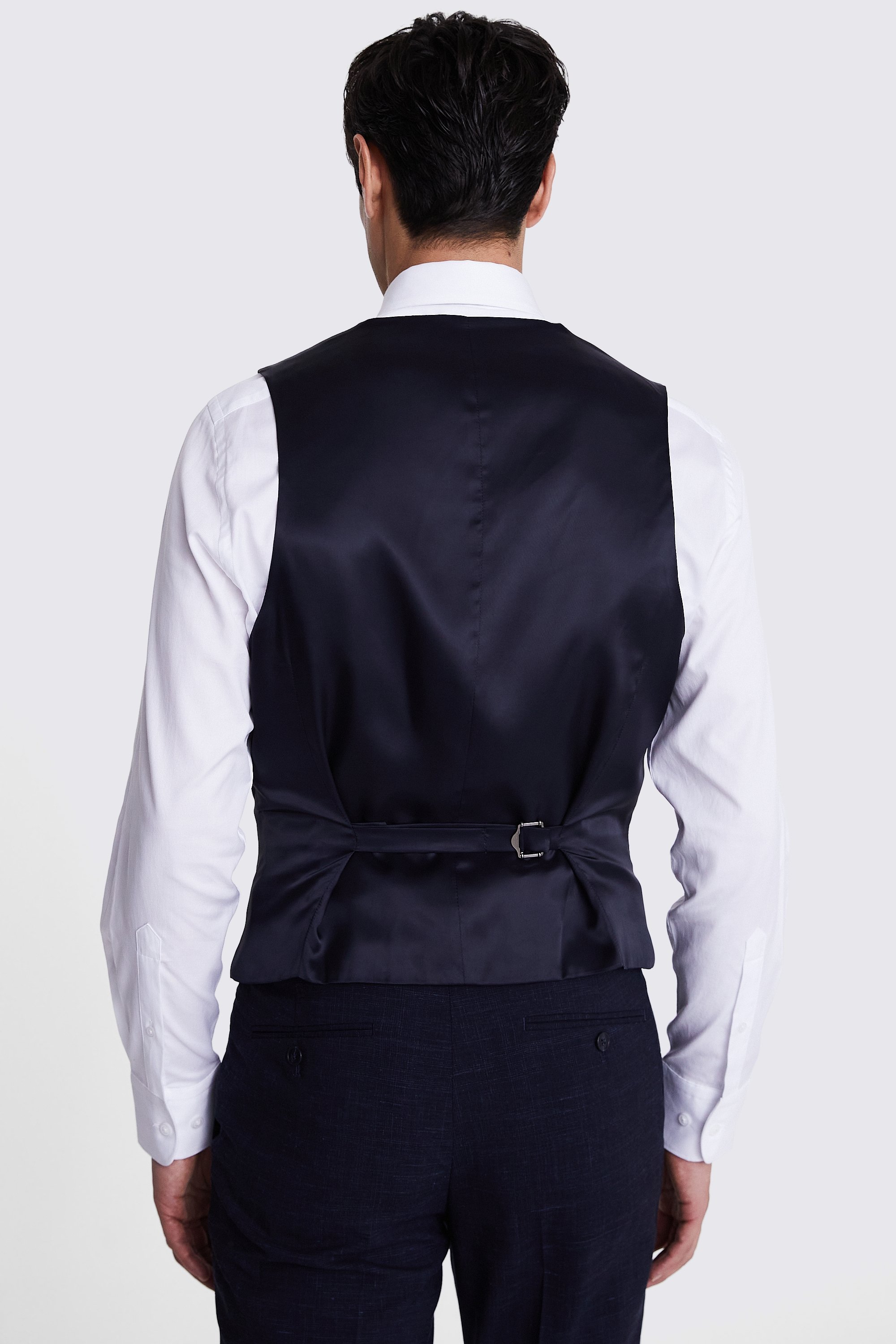 Italian Slim Fit Navy Check Waistcoat