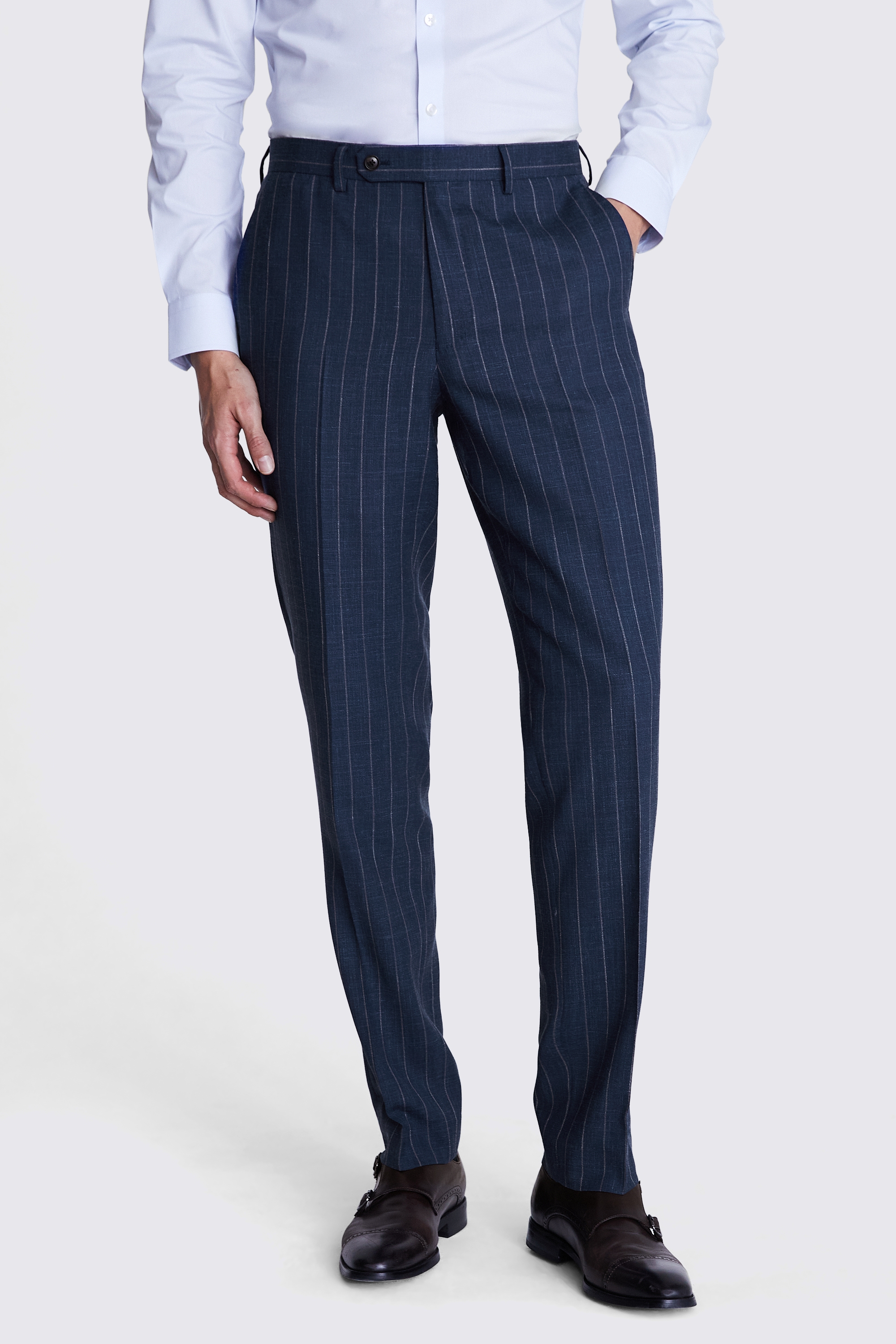 Italian Tailored Fit Blue Stripe Trousers | Buy Online at Moss