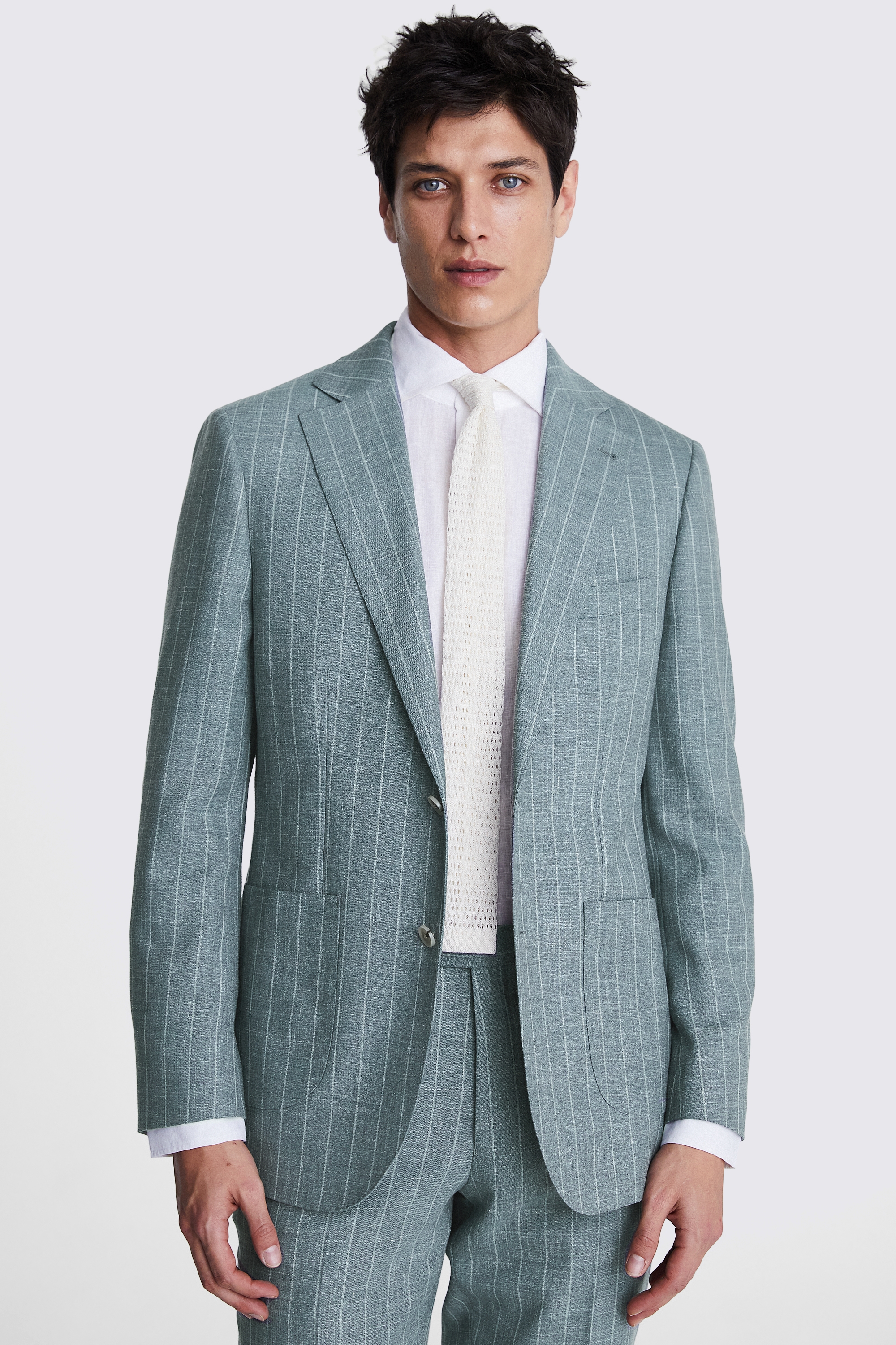 Italian Tailored Fit Green Stripe Suit