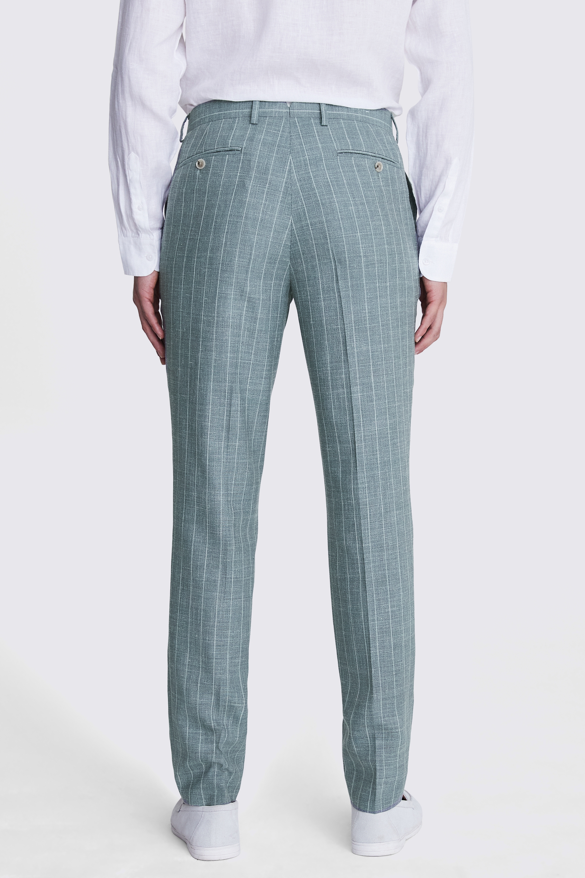 Italian Tailored Fit Green Stripe Trousers