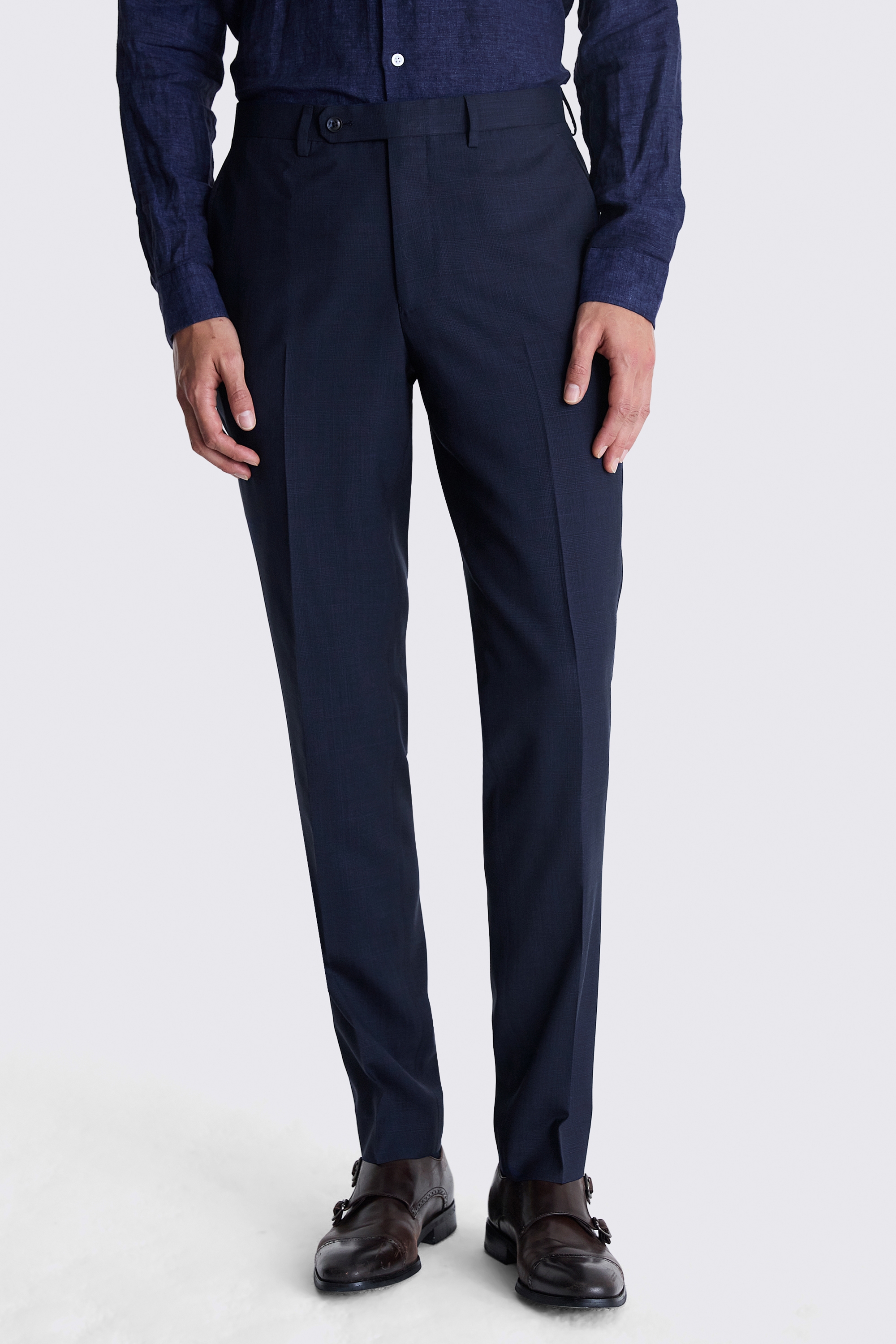 Italian Tailored Fit Navy Check Trousers