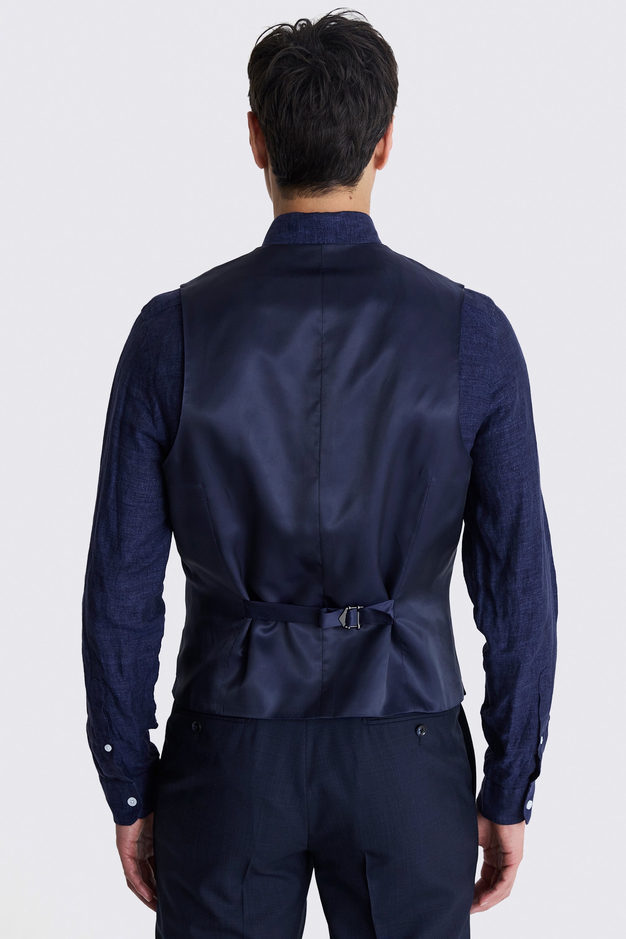 Italian Tailored Fit Navy Check Waistcoat