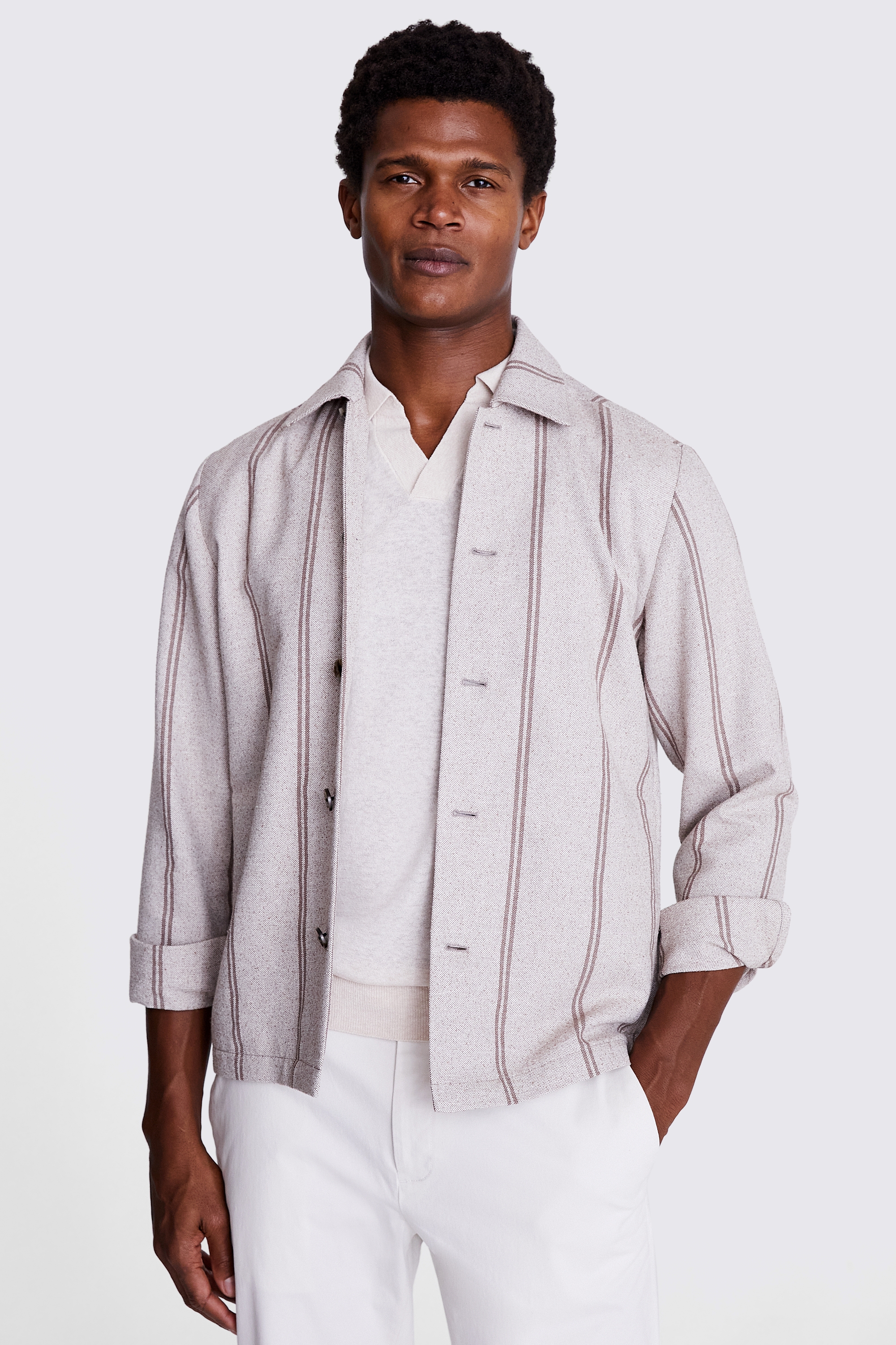 Neutral Stripe Bouclé Overshirt