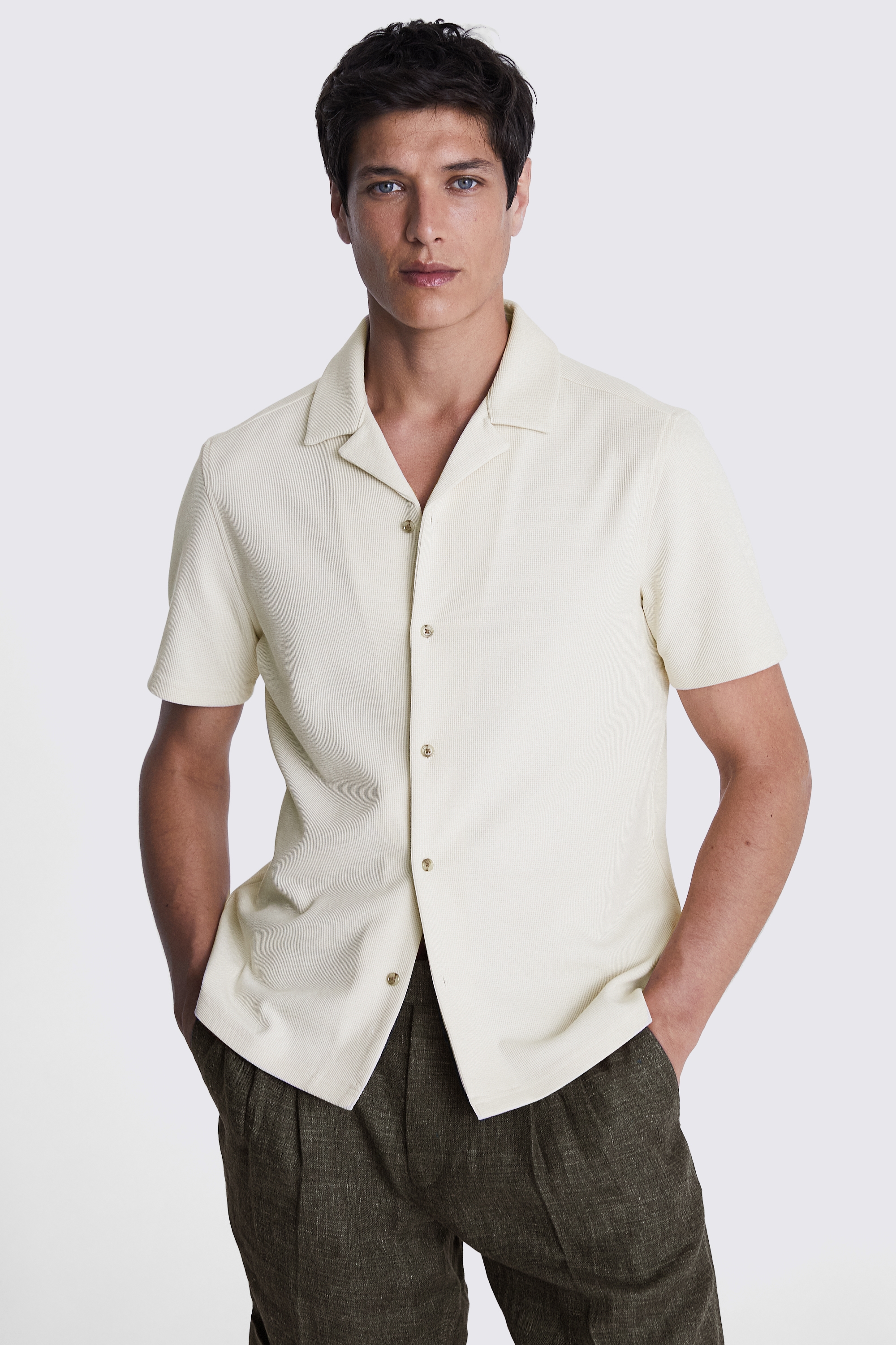 Ecru Knitted Cuban Collar Shirt