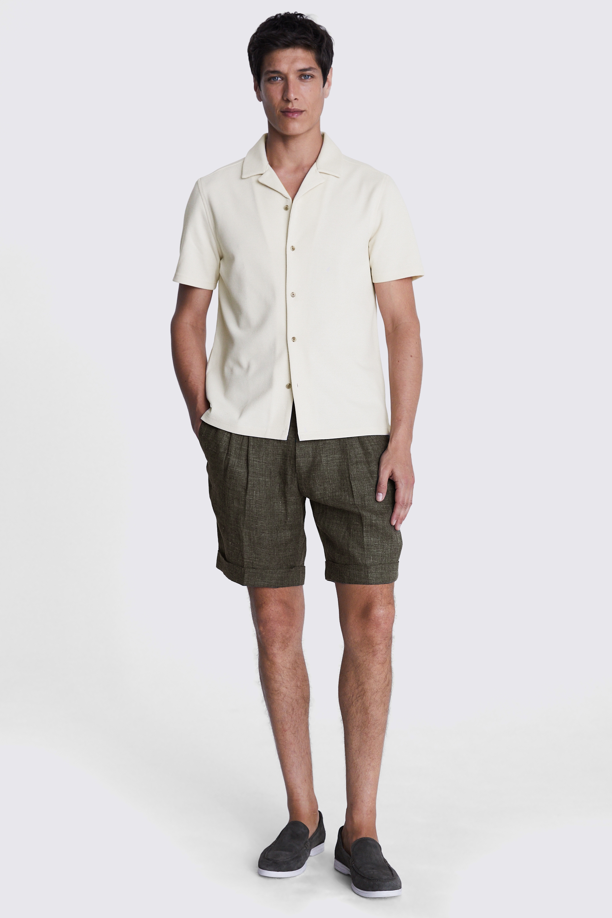Ecru Knitted Cuban Collar Shirt