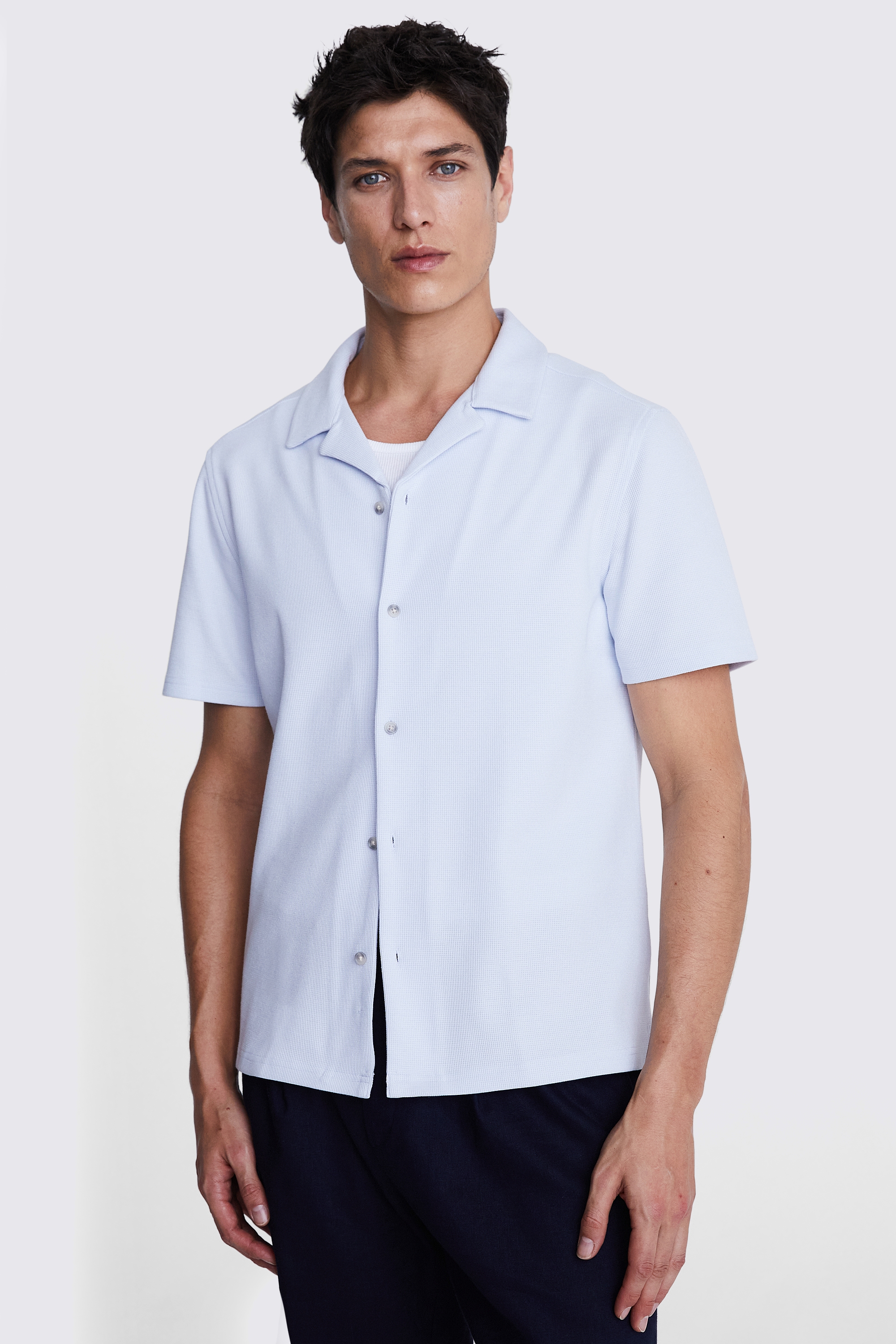 Light Blue Knitted Cuban Collar Shirt