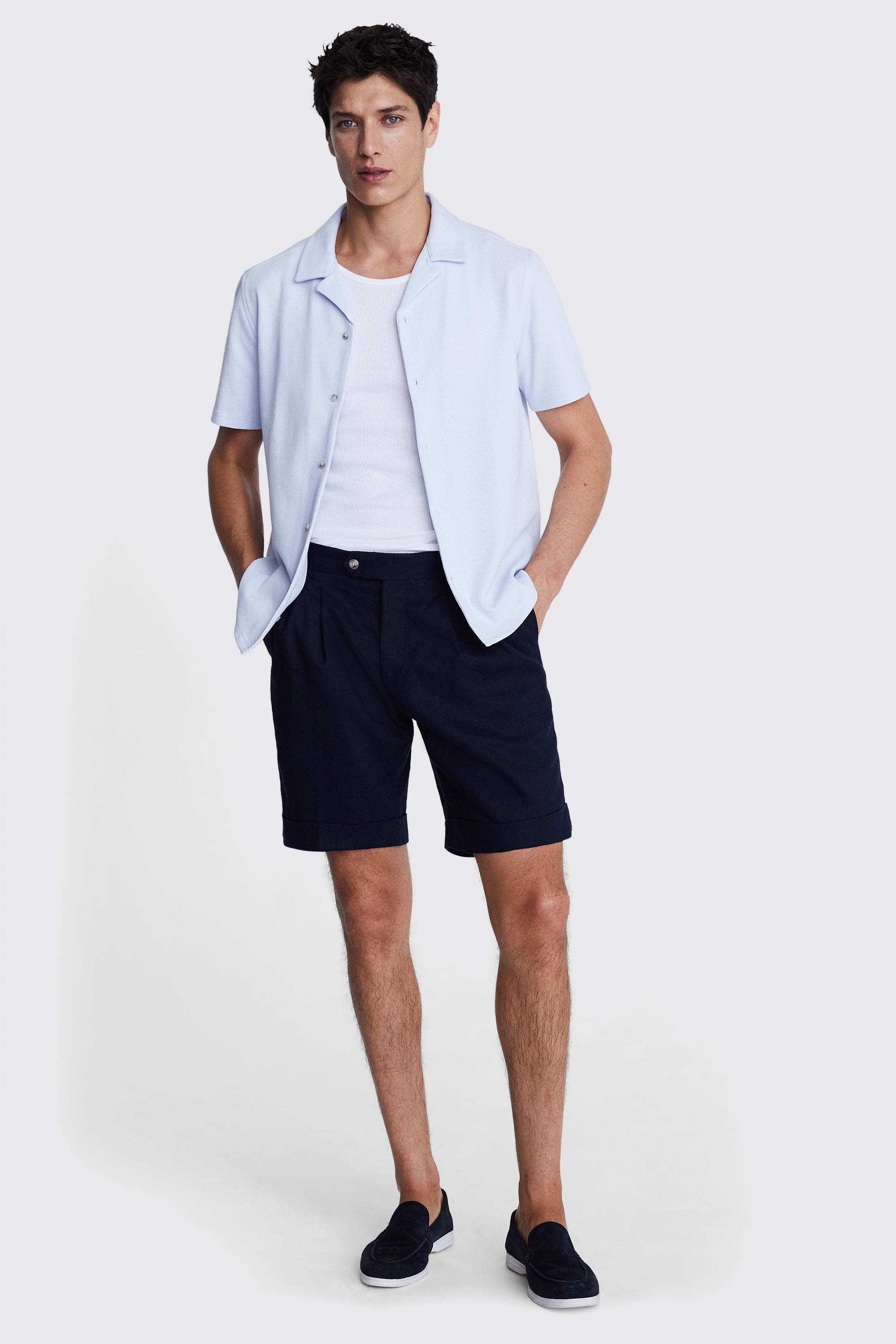 Light Blue Knitted Cuban Collar Shirt