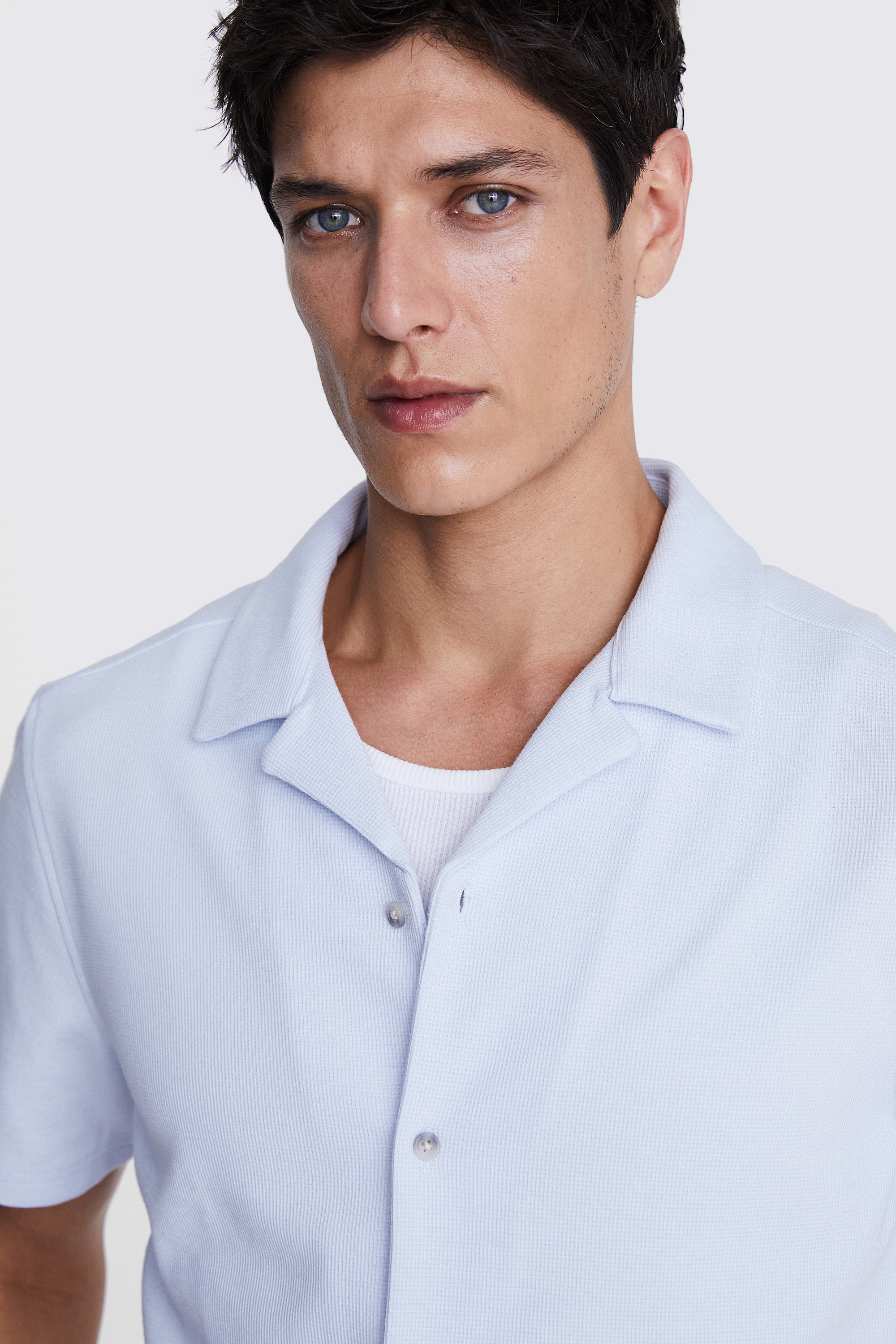 Light Blue Knitted Cuban Collar Shirt