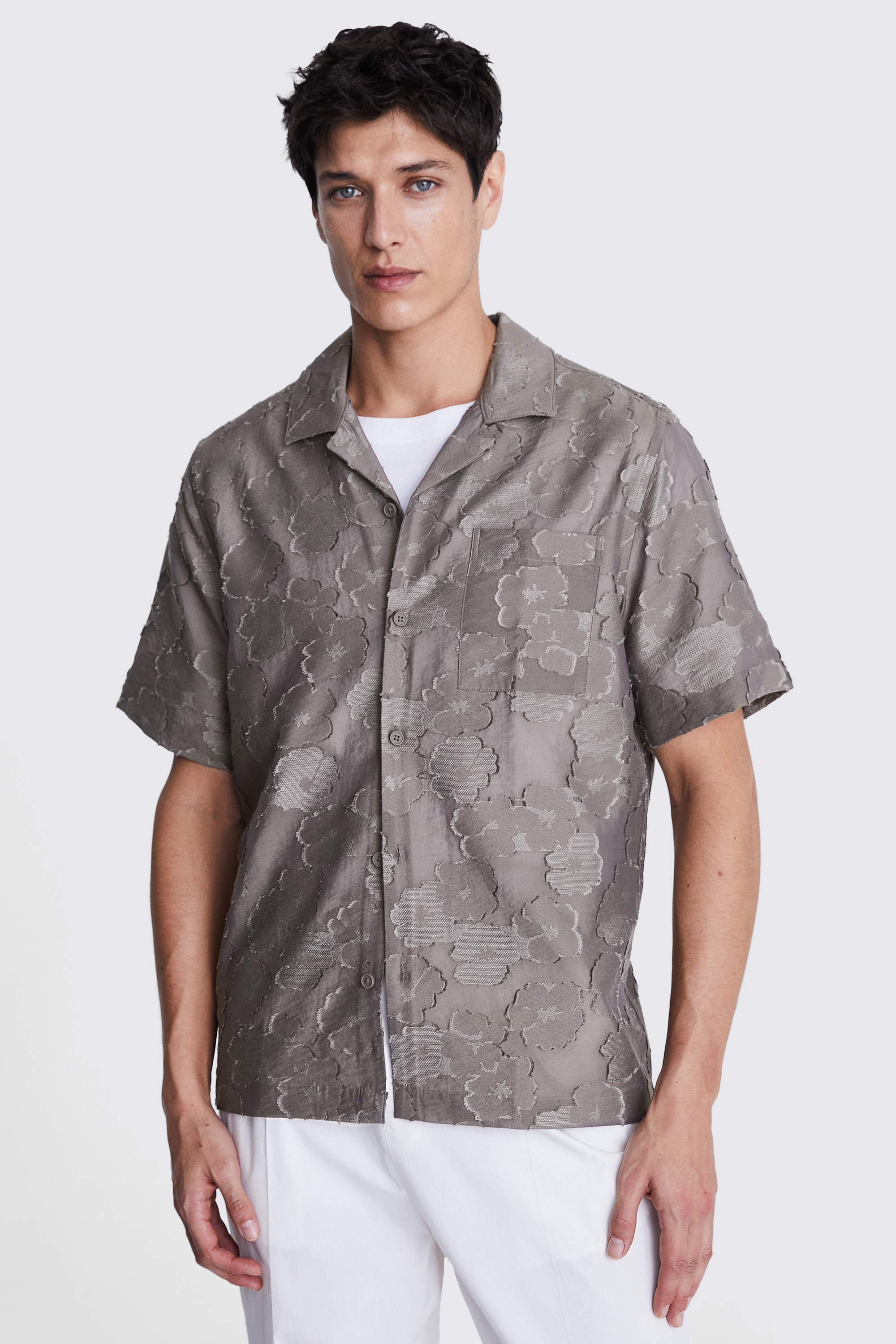 Relaxed Fit Dark Taupe Floral Shirt