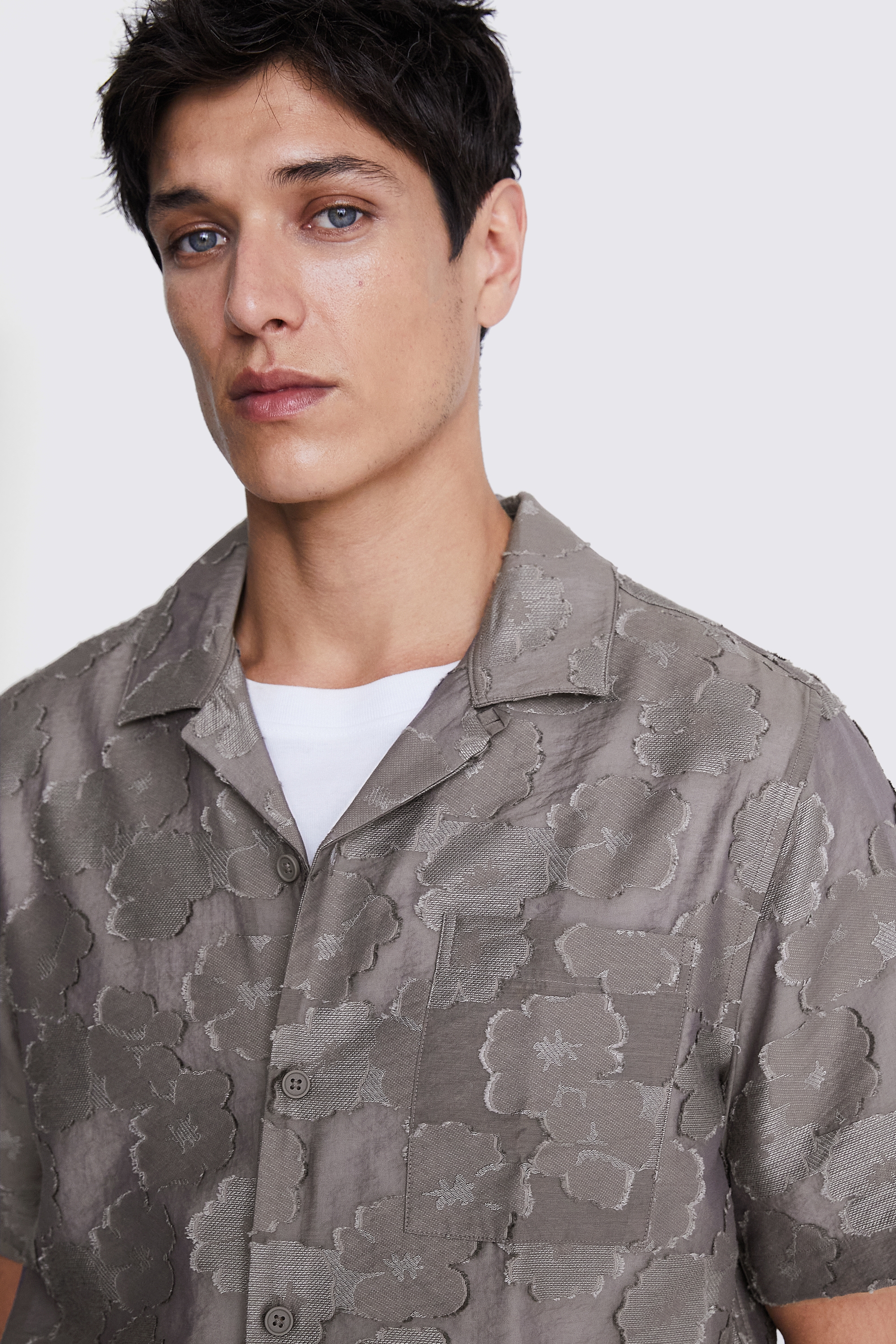 Relaxed Fit Dark Taupe Floral Shirt