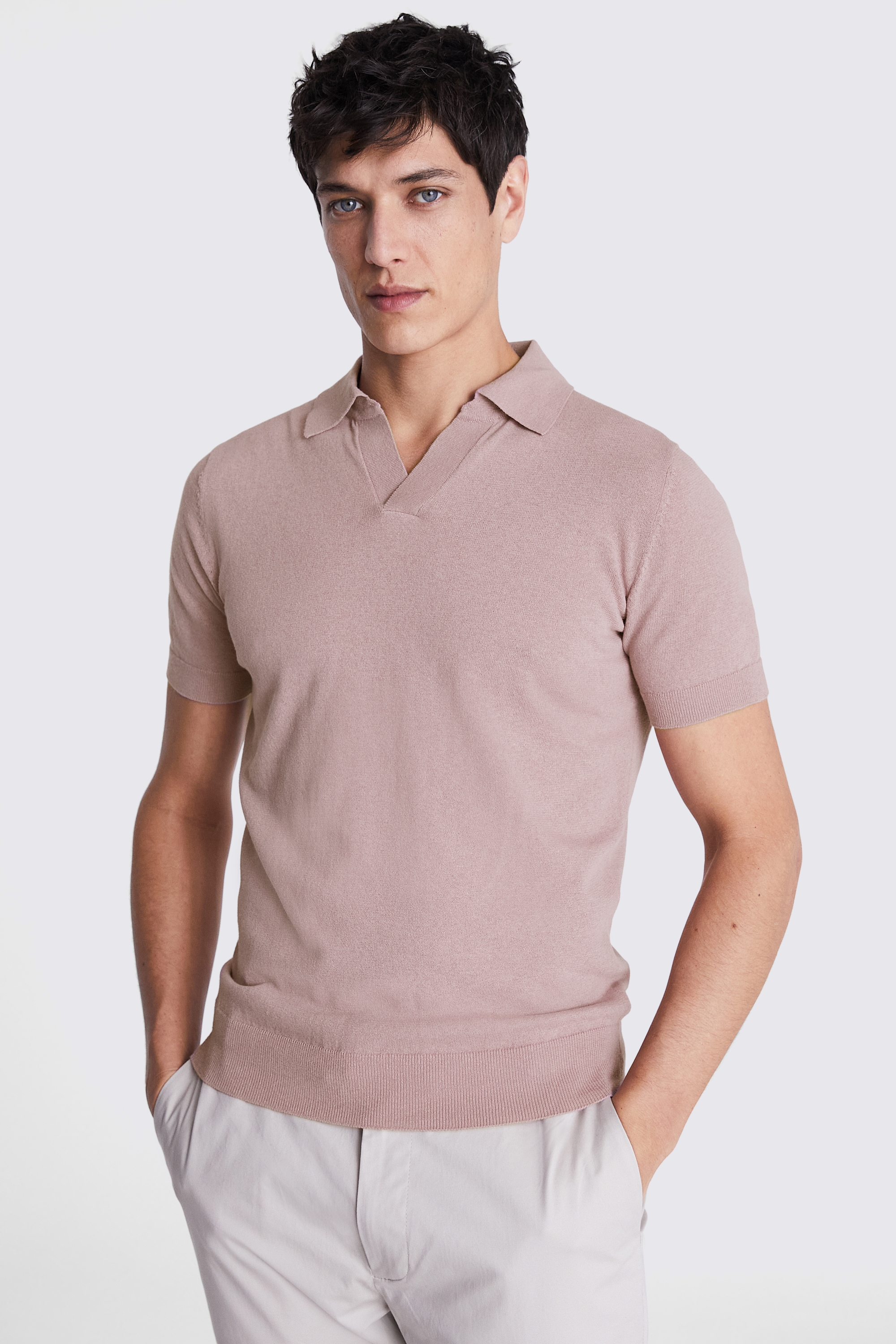 Linen Blend Pink Skipper Polo