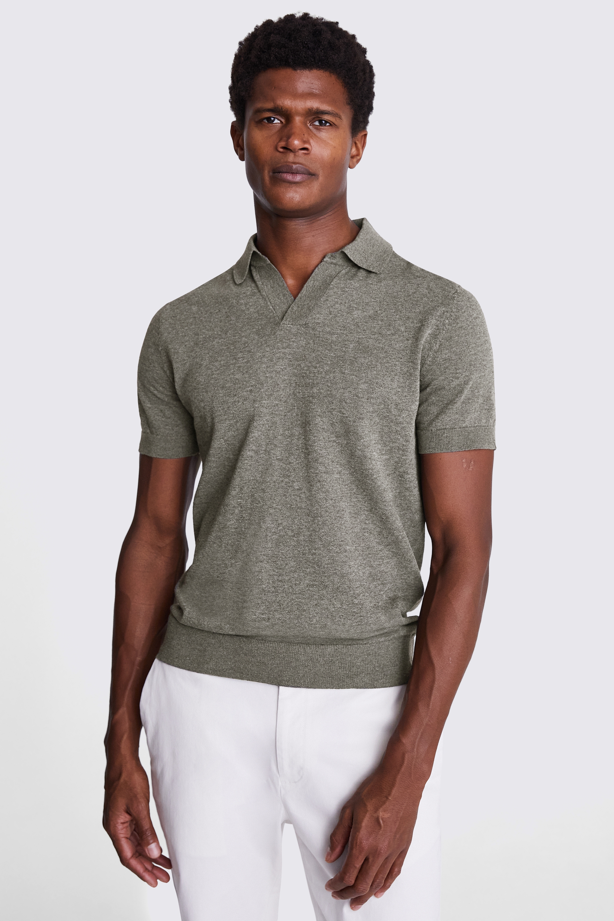 Linen Blend Khaki Skipper Polo | Buy Online at Moss