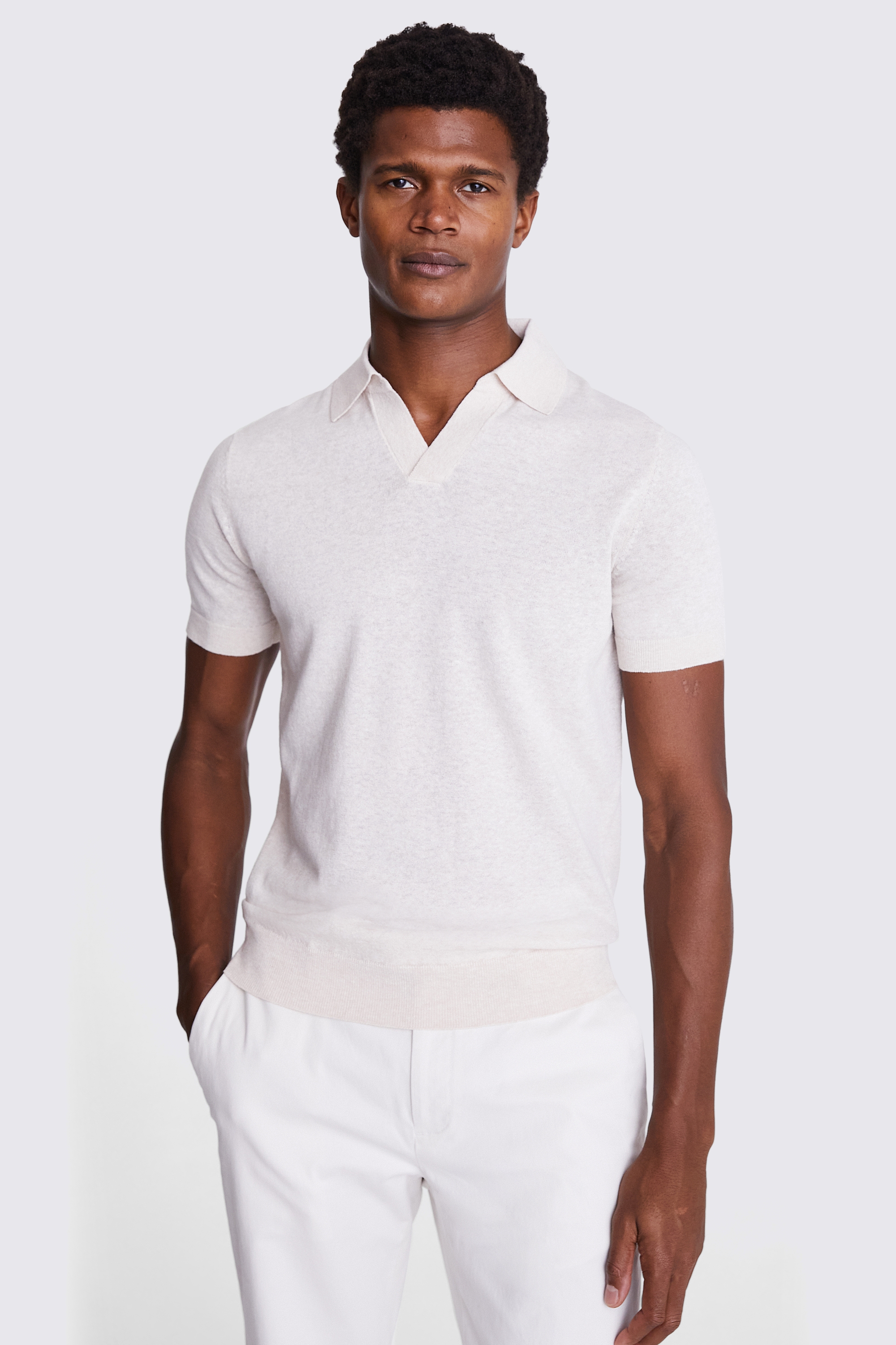 Linen Blend Oatmeal Skipper Polo | Buy Online at Moss