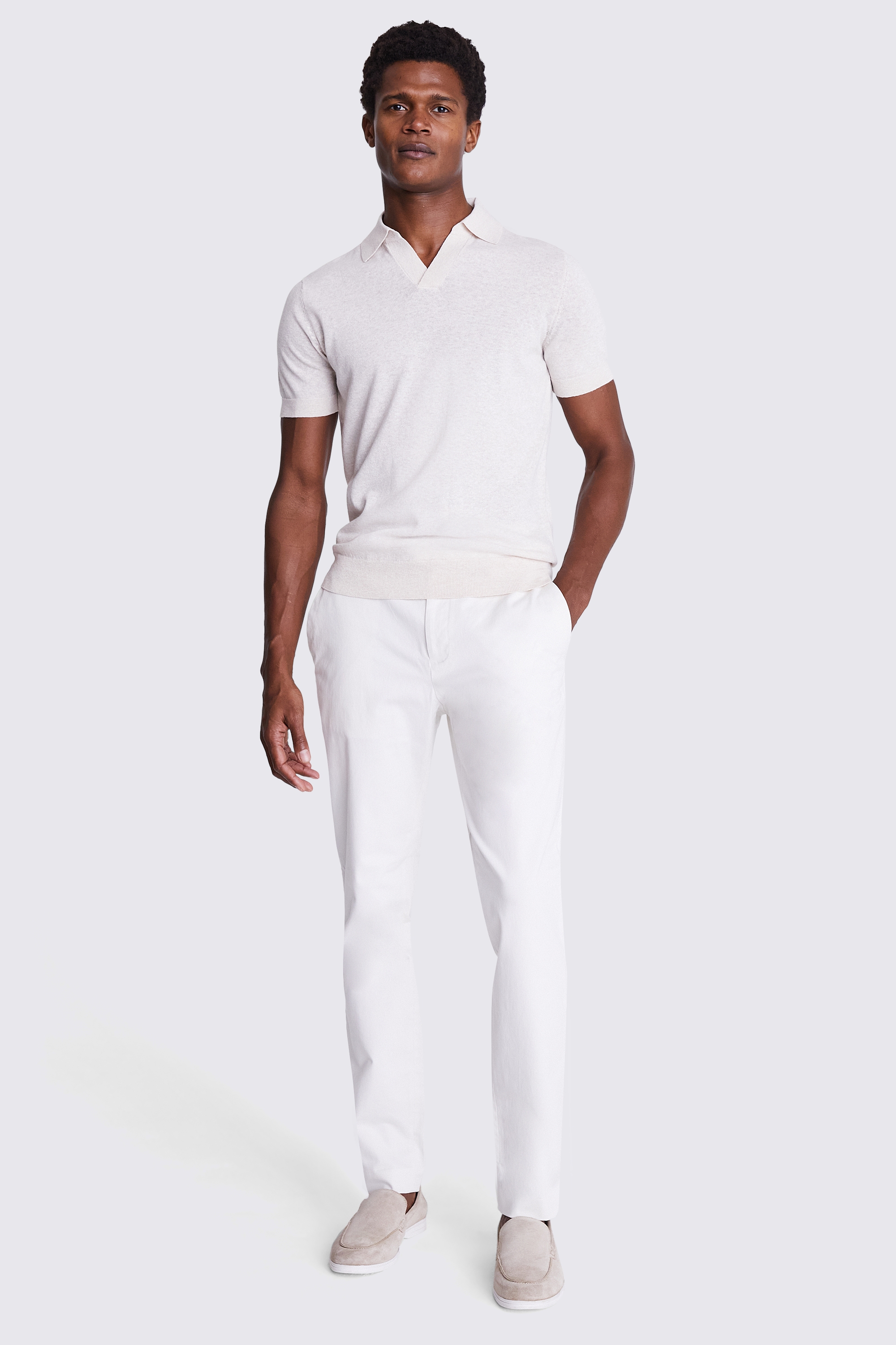 Linen Blend Oatmeal Skipper Polo