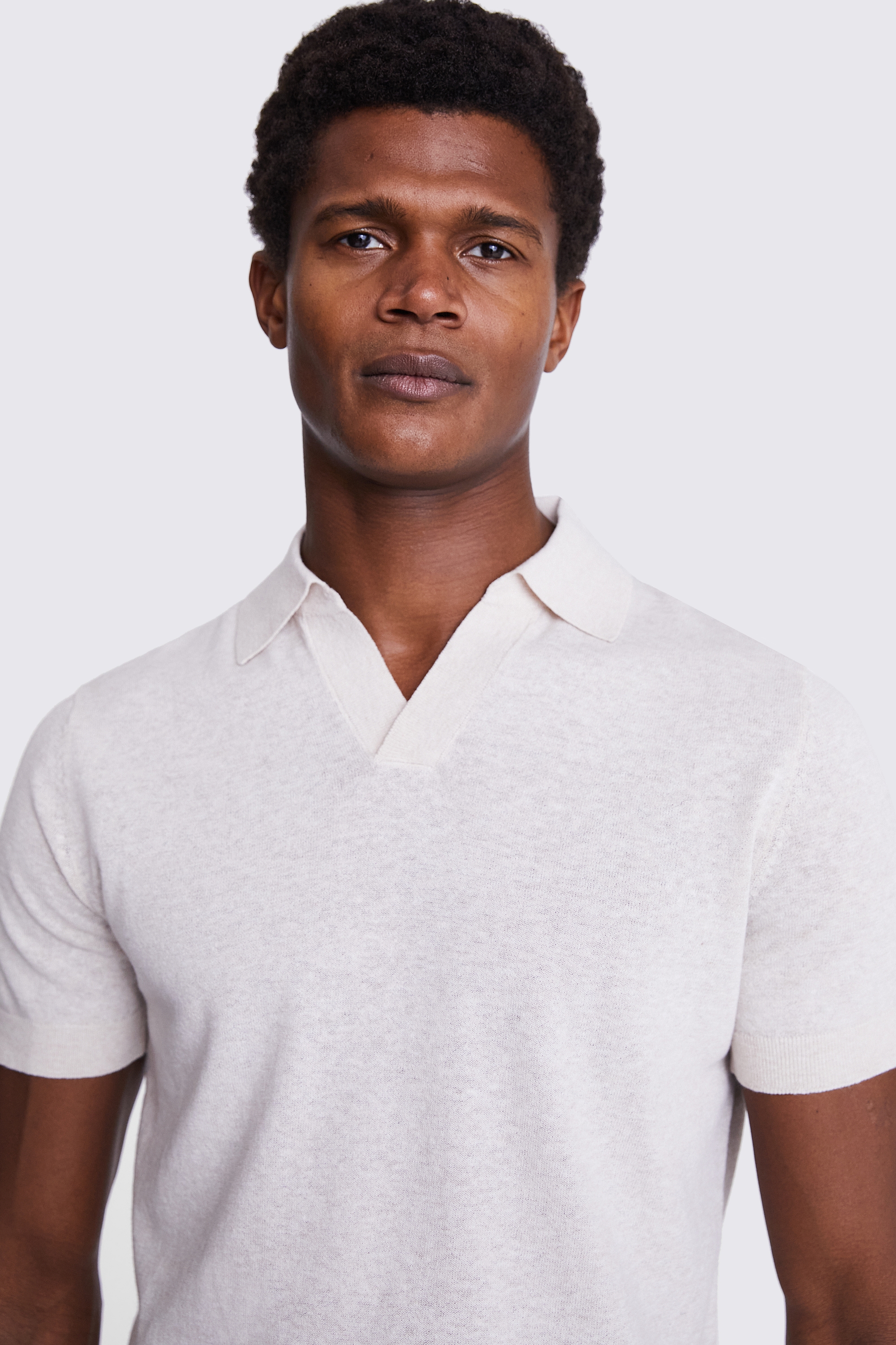 Linen Blend Oatmeal Skipper Polo