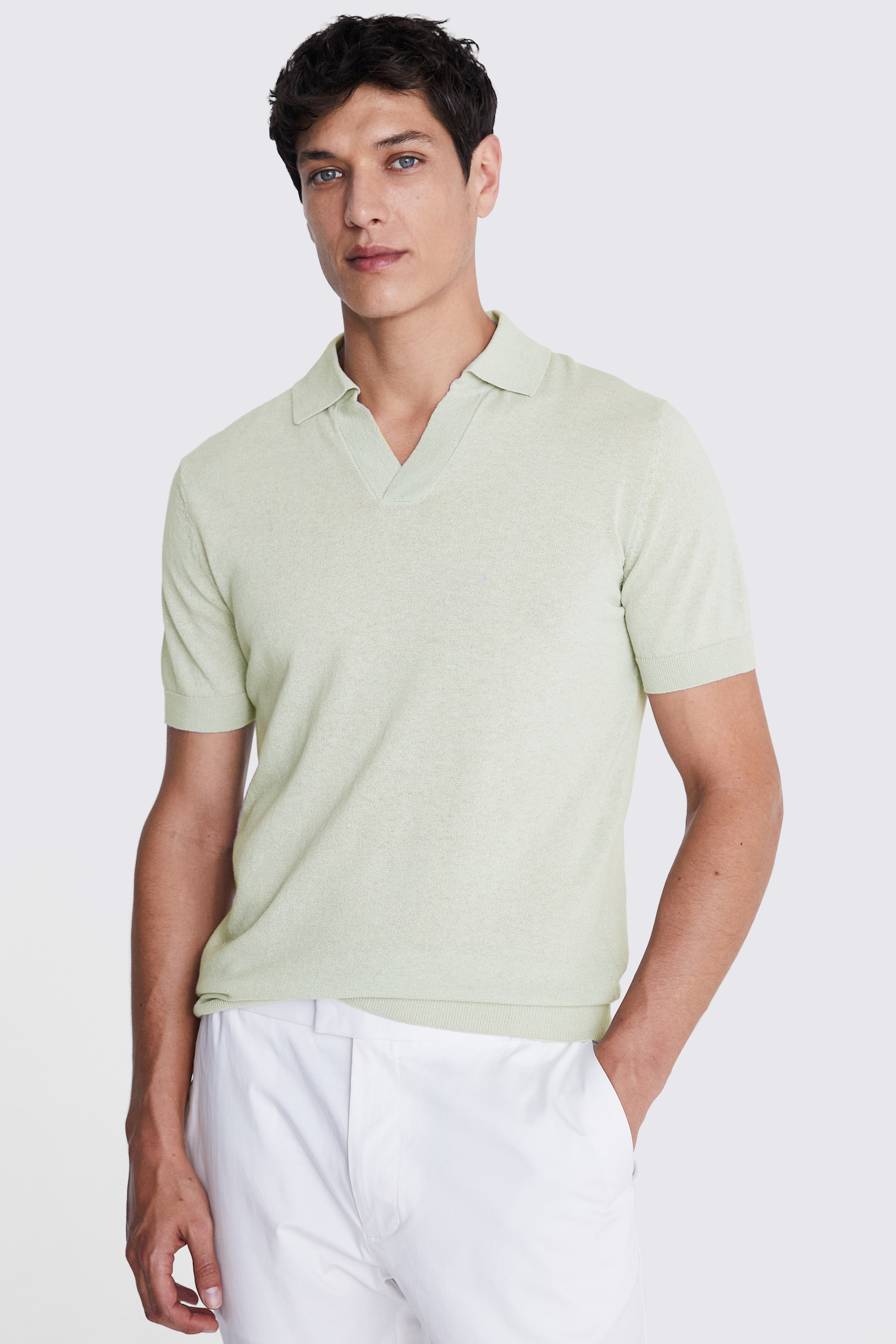 Linen Blend Light Sage Skipper Polo | Buy Online at Moss