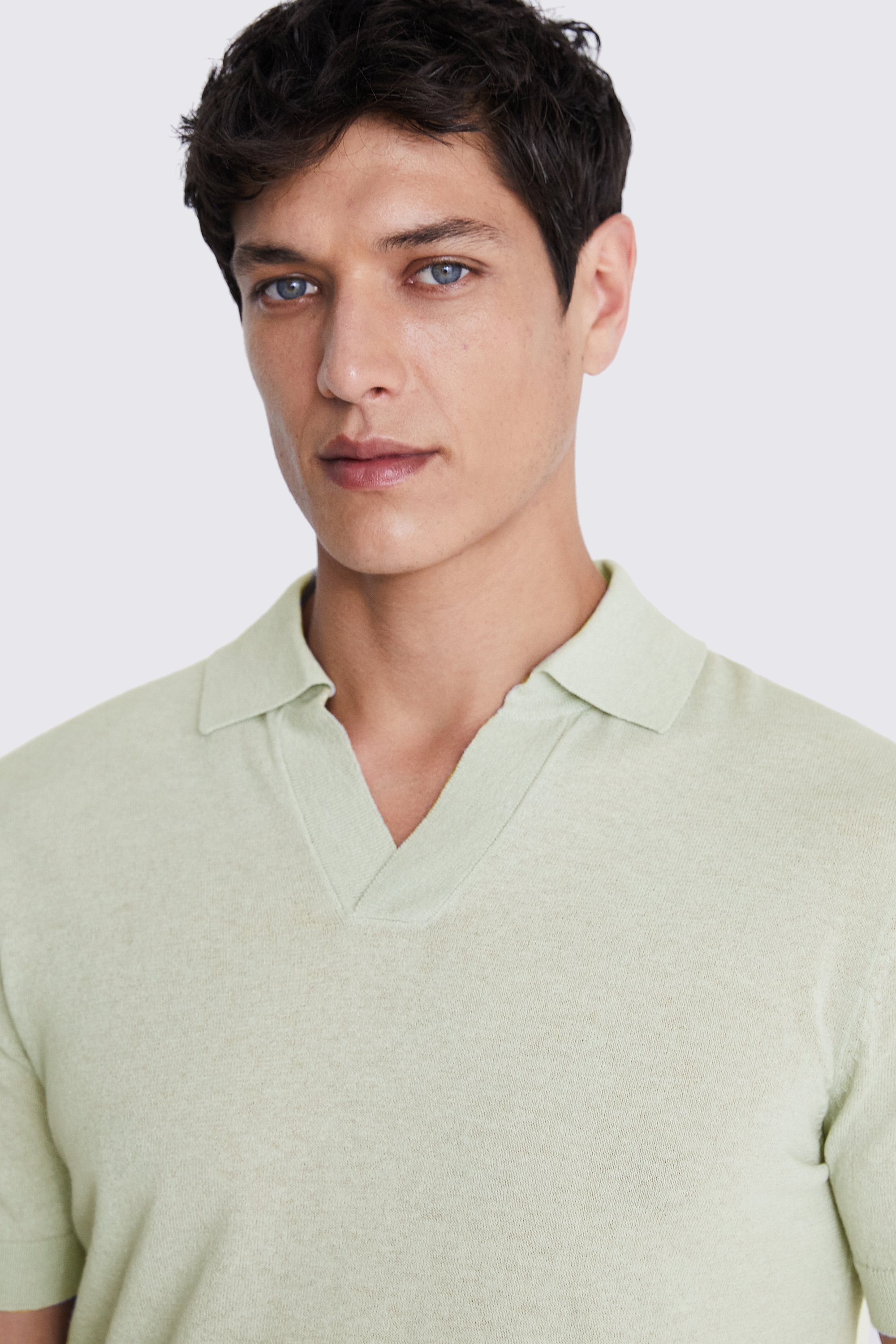 Linen Blend Light Sage Skipper Polo | Buy Online at Moss