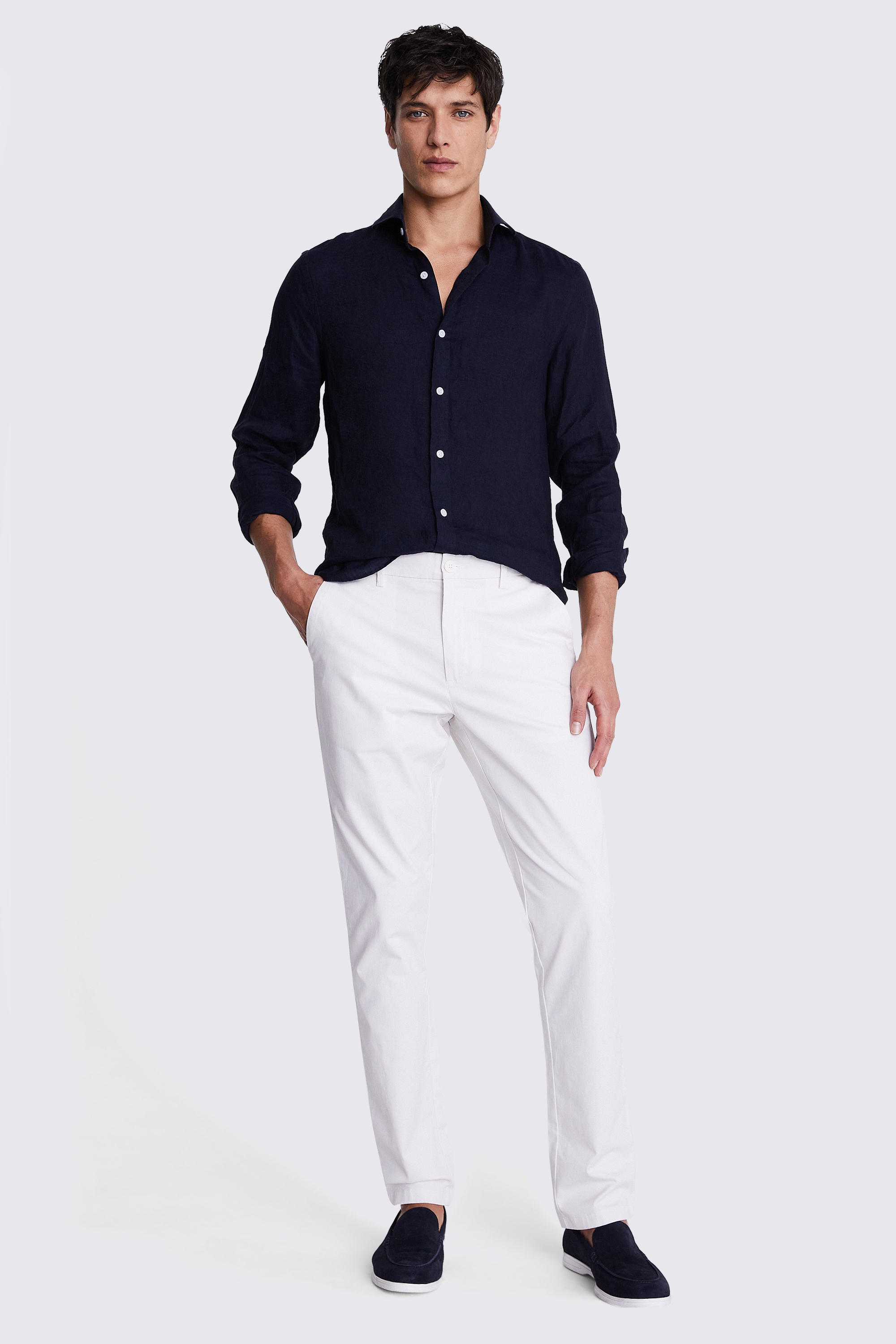 Tailored Fit Navy Linen Shirt | Buy Online at Moss