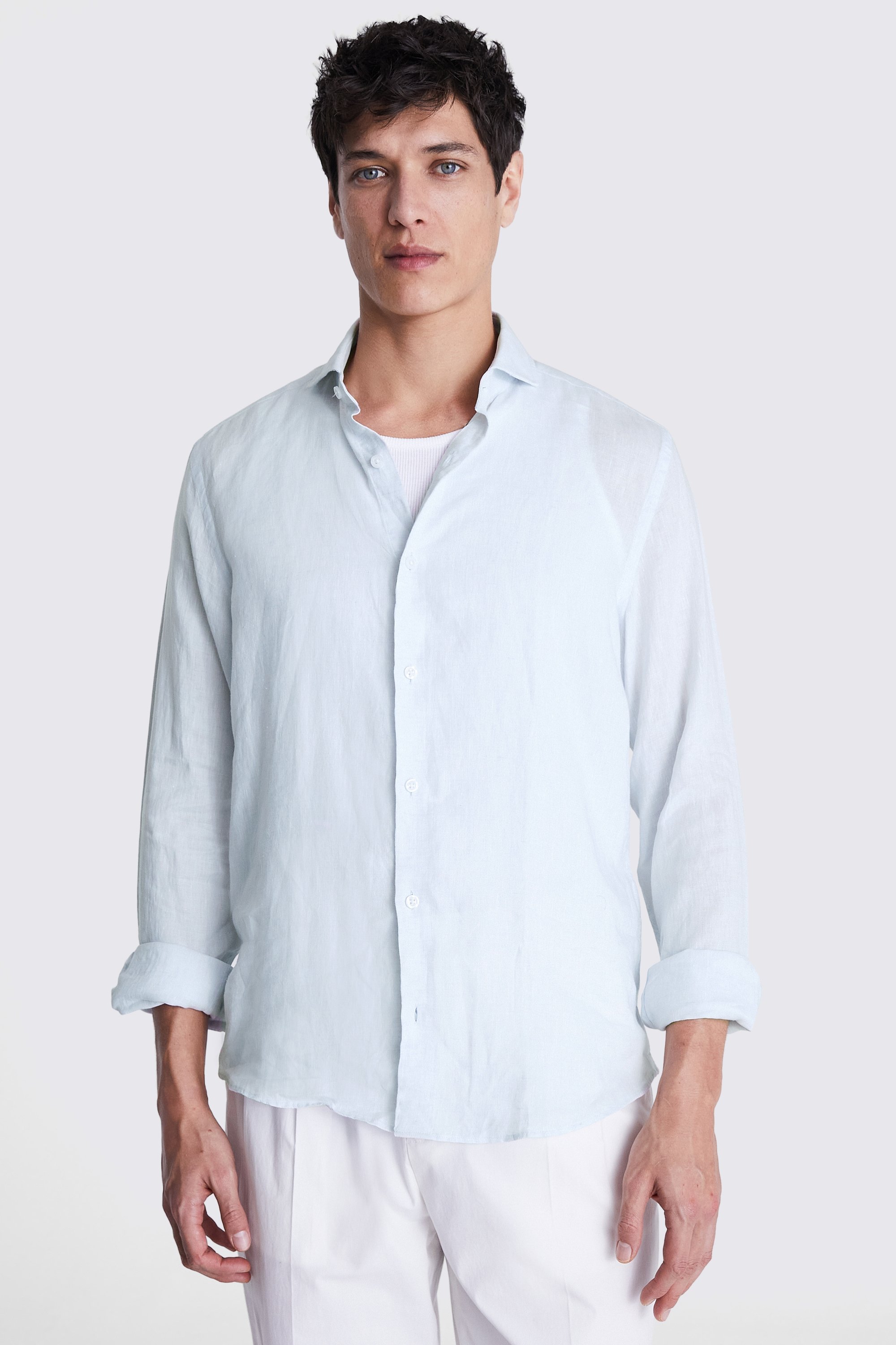 Tailored Fit Soft Blue Linen Shirt | Buy Online at Moss