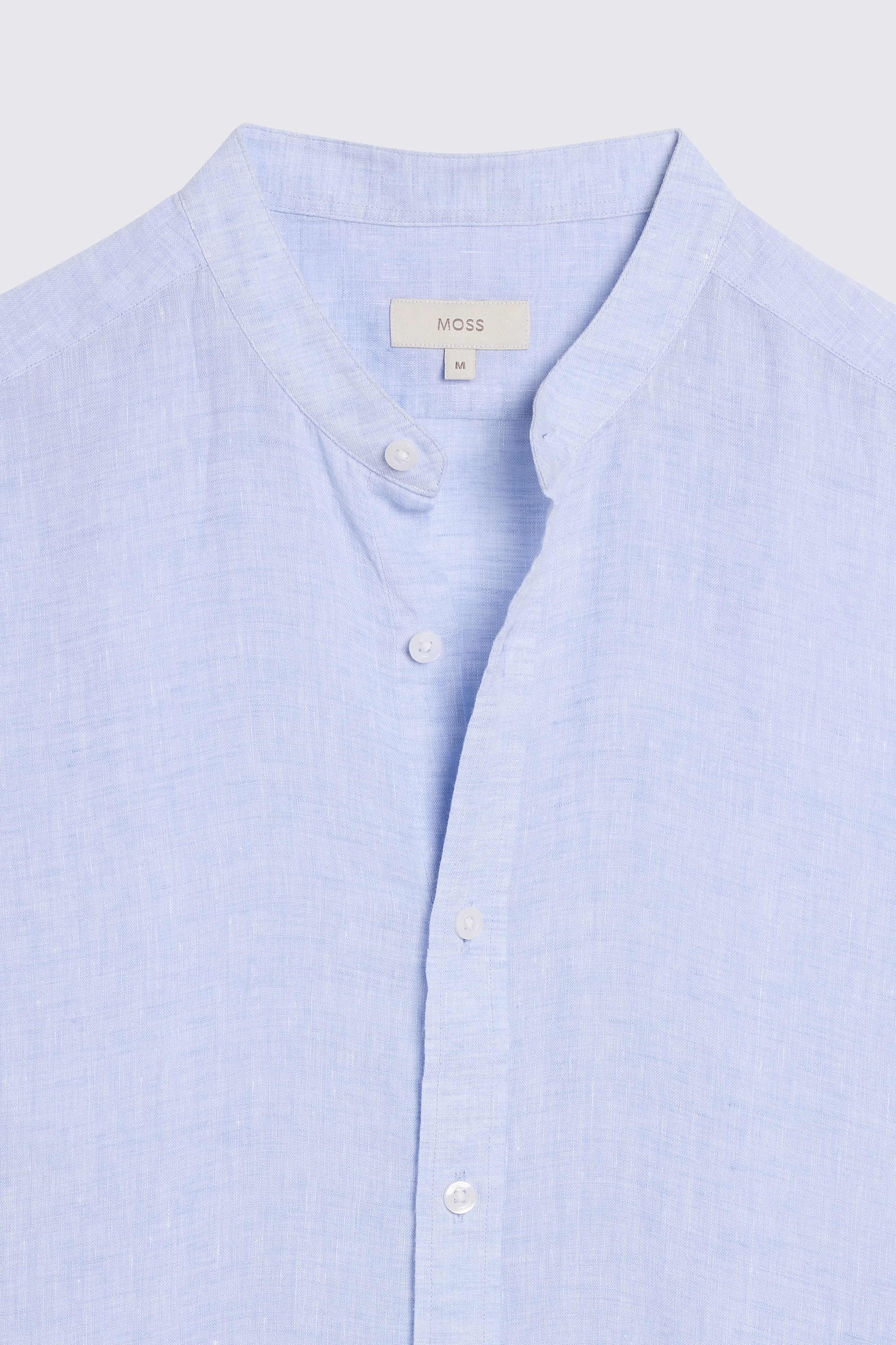 Sky Linen Grandad Collar Shirt